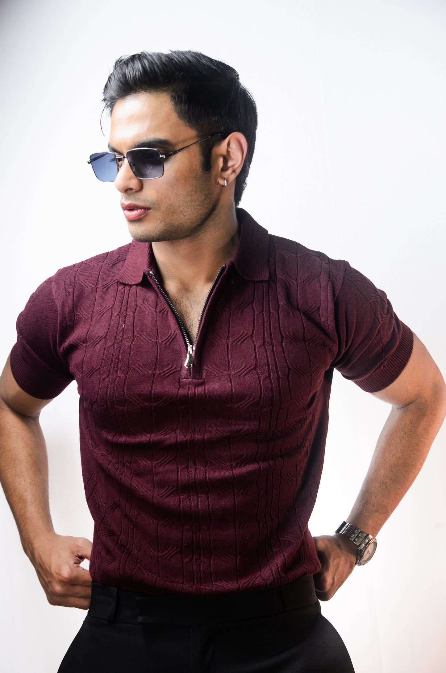 Santorini Knit Polo-WINE