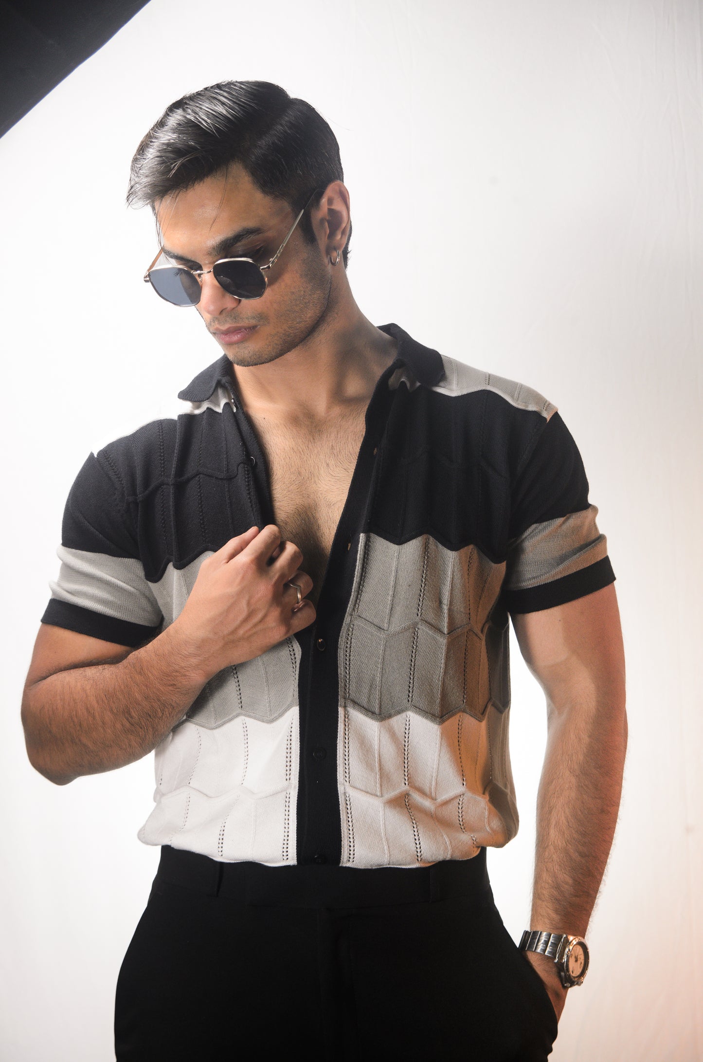 The Chill Stitch Knitted Shirt - BLACK