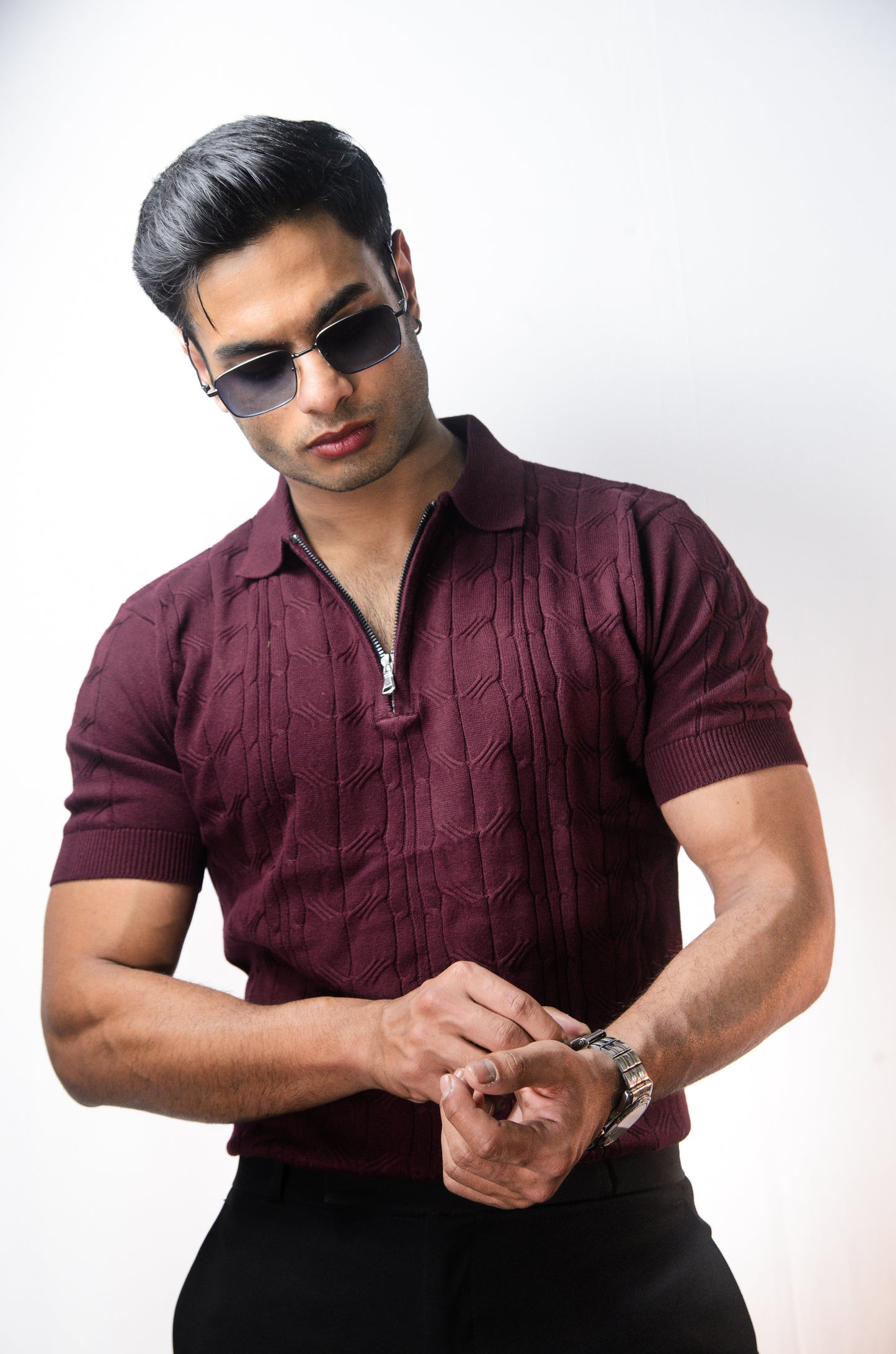 Santorini Knit Polo-WINE