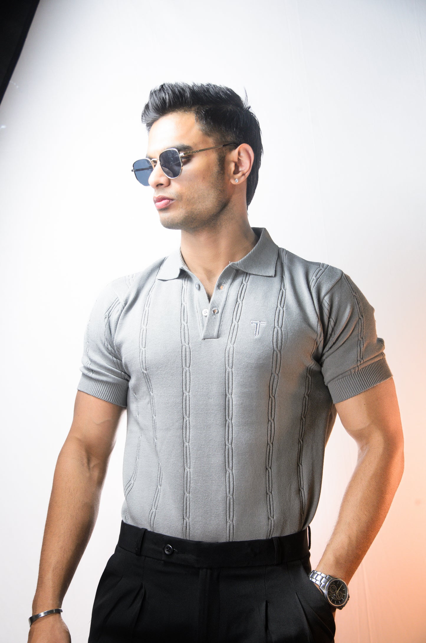 The Noiré Half Sleeve Polo - GREY