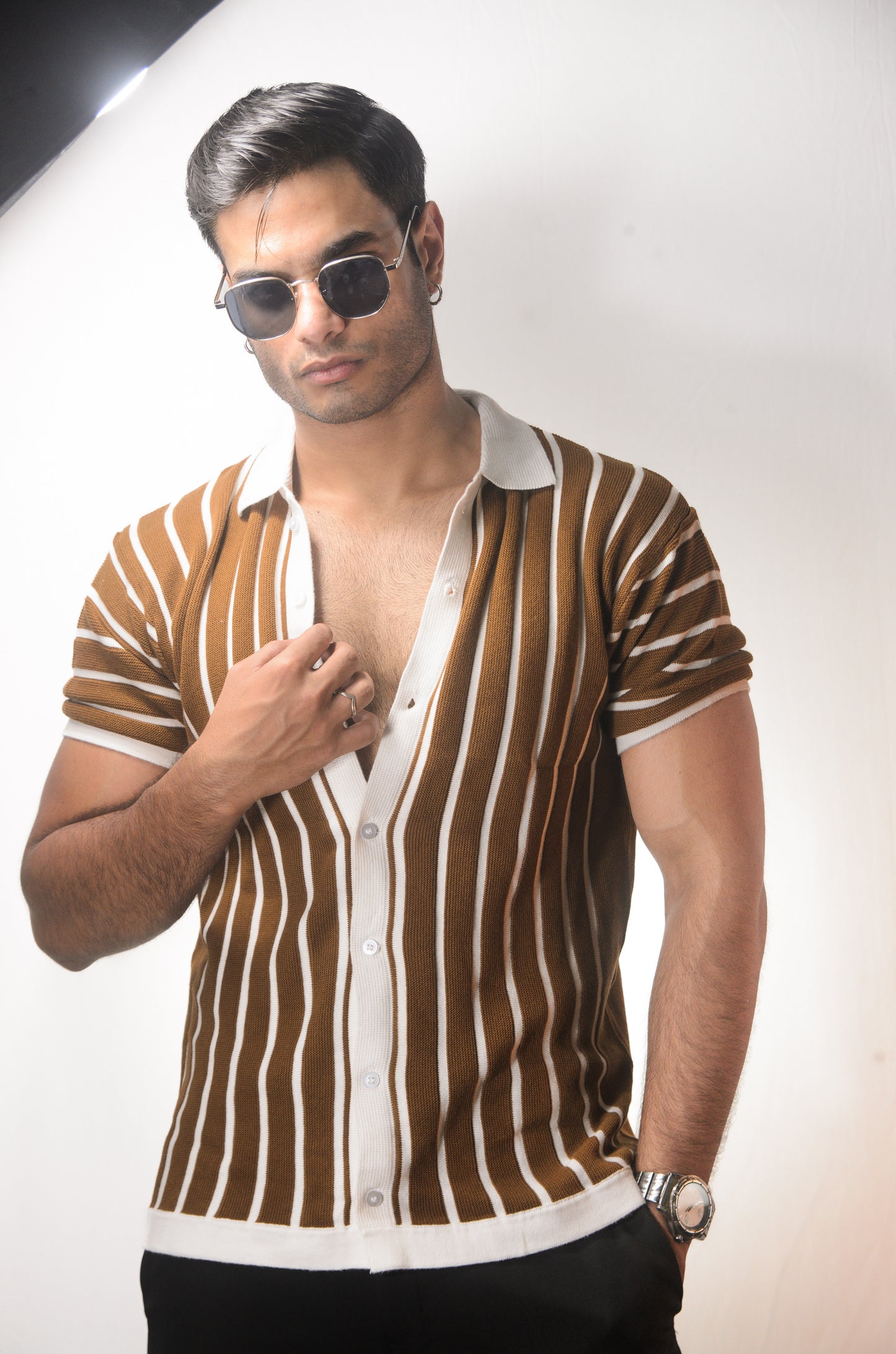 Soho Style Knitted Shirt -BROWN