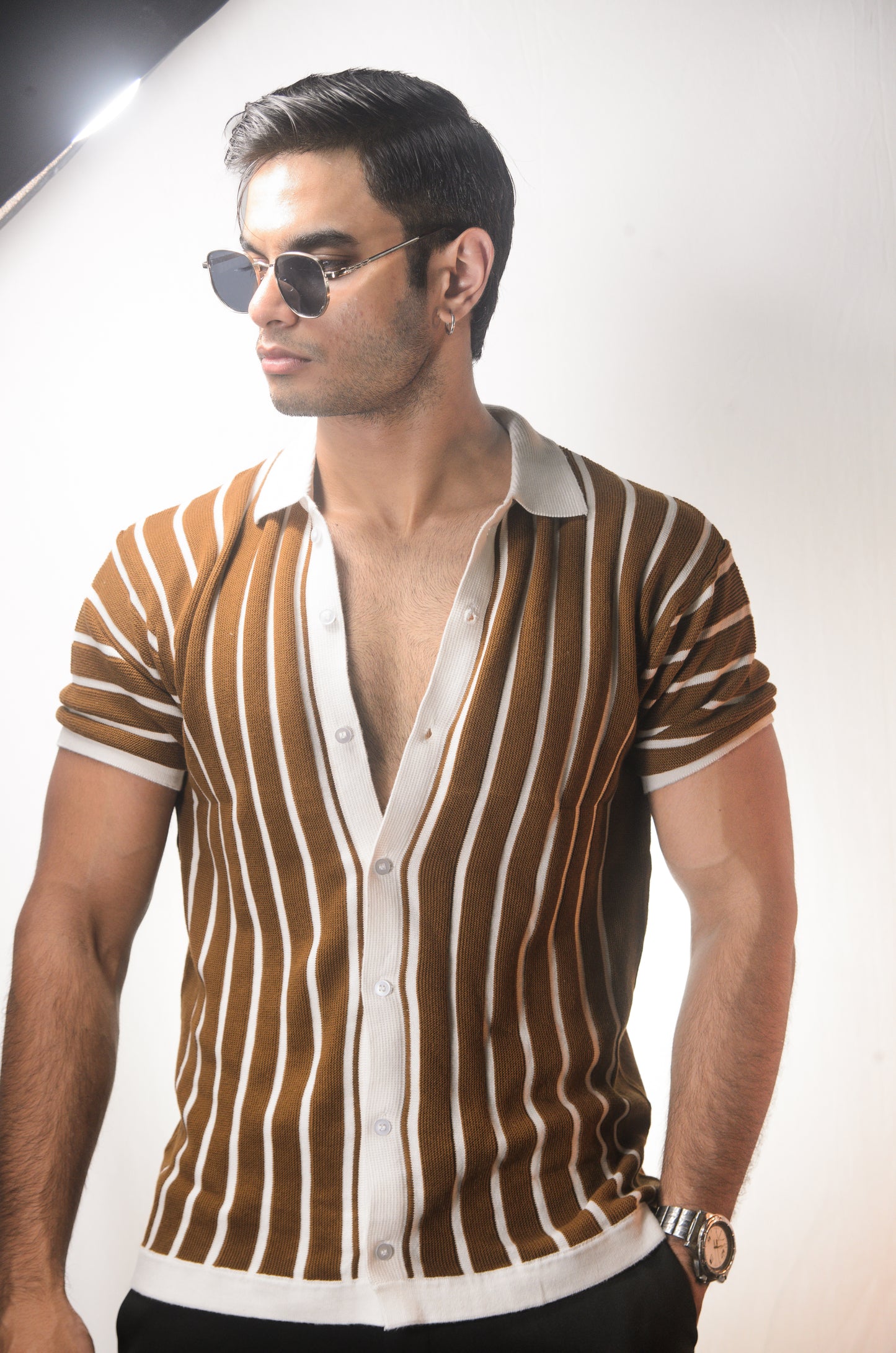 Soho Style Knitted Shirt -BROWN