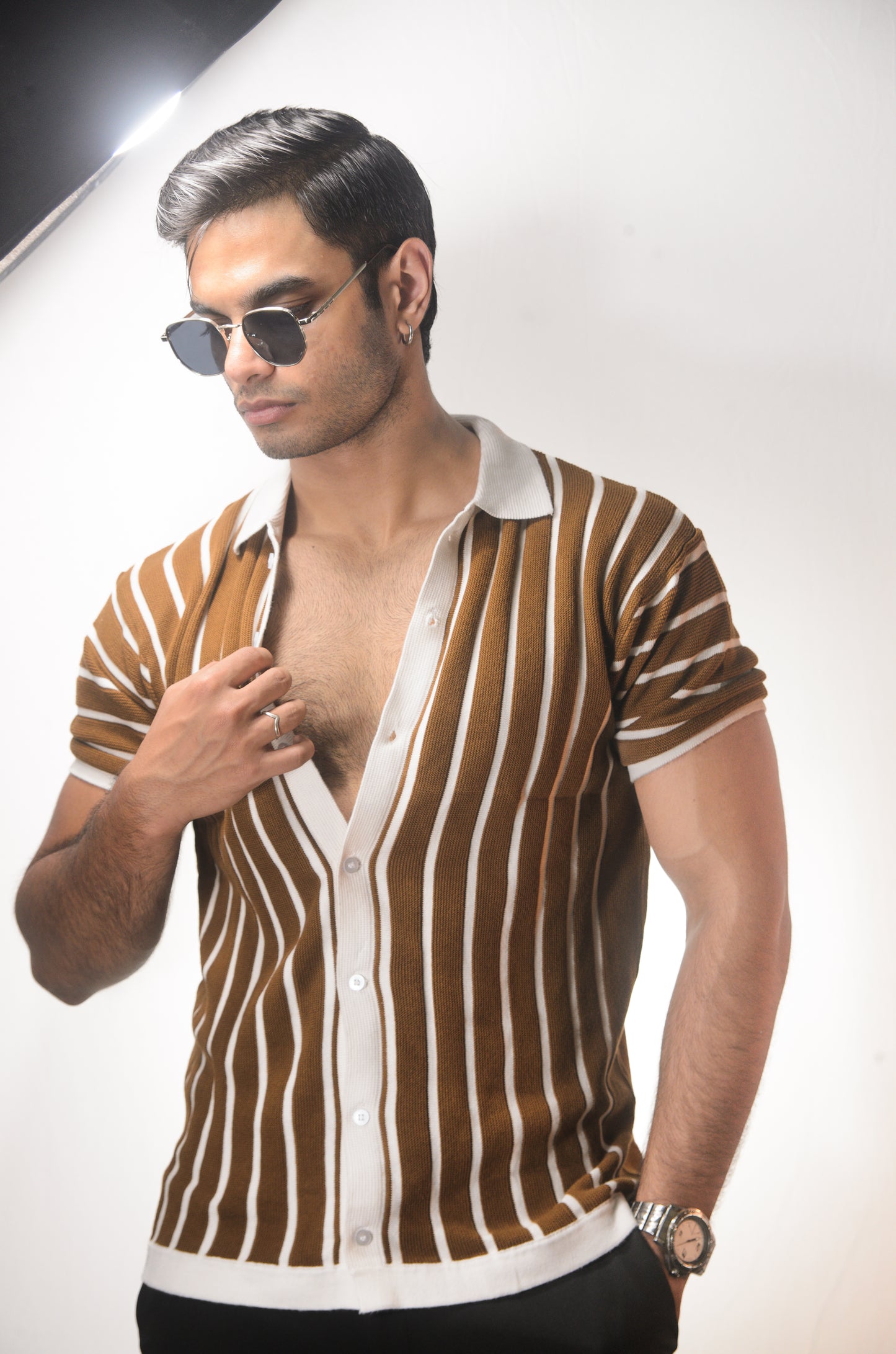 Soho Style Knitted Shirt -BROWN