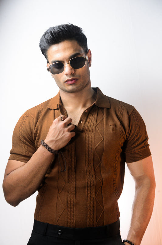 The Arden Half Sleeve Polo - BROWN