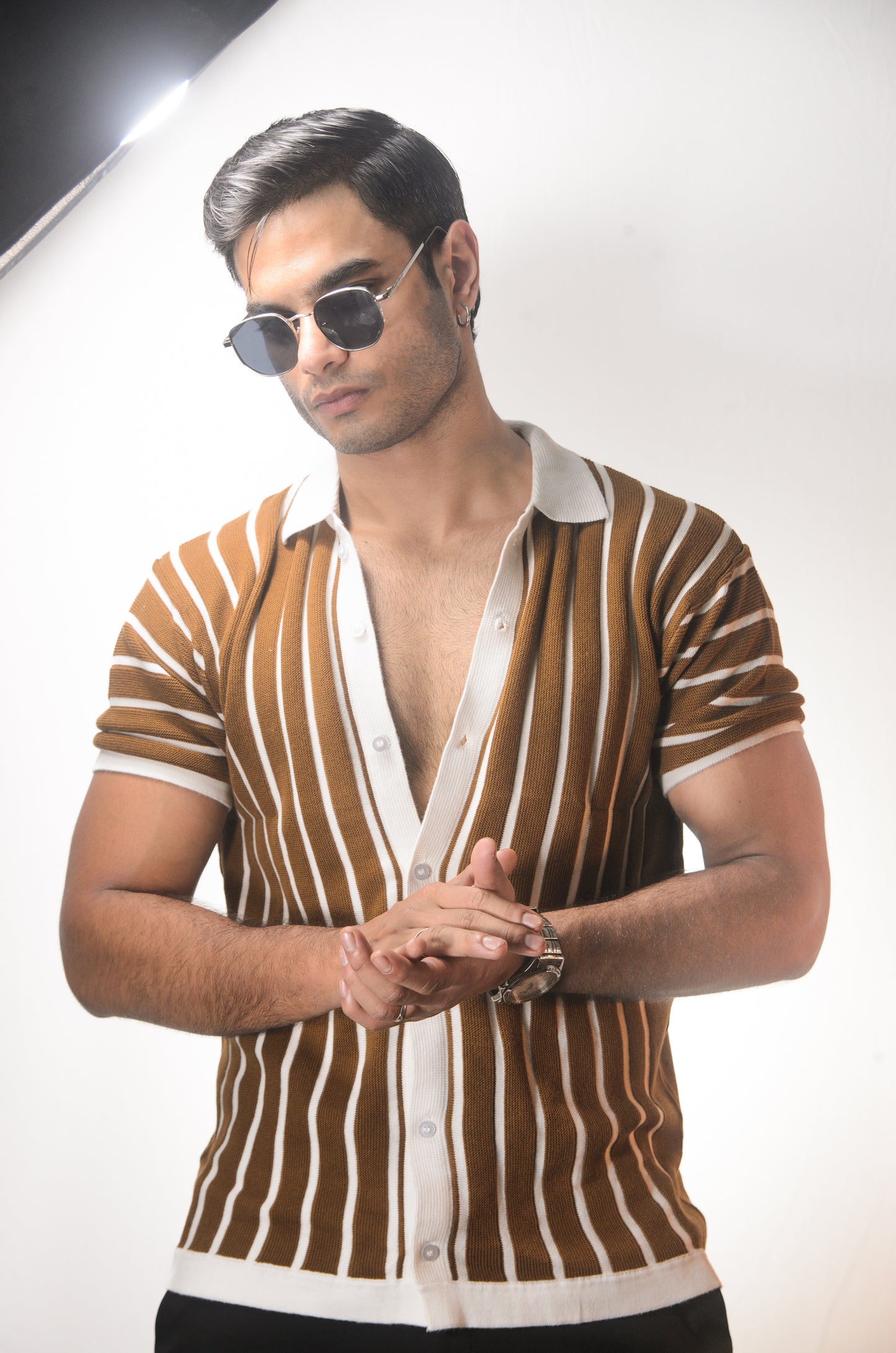 Soho Style Knitted Shirt -BROWN