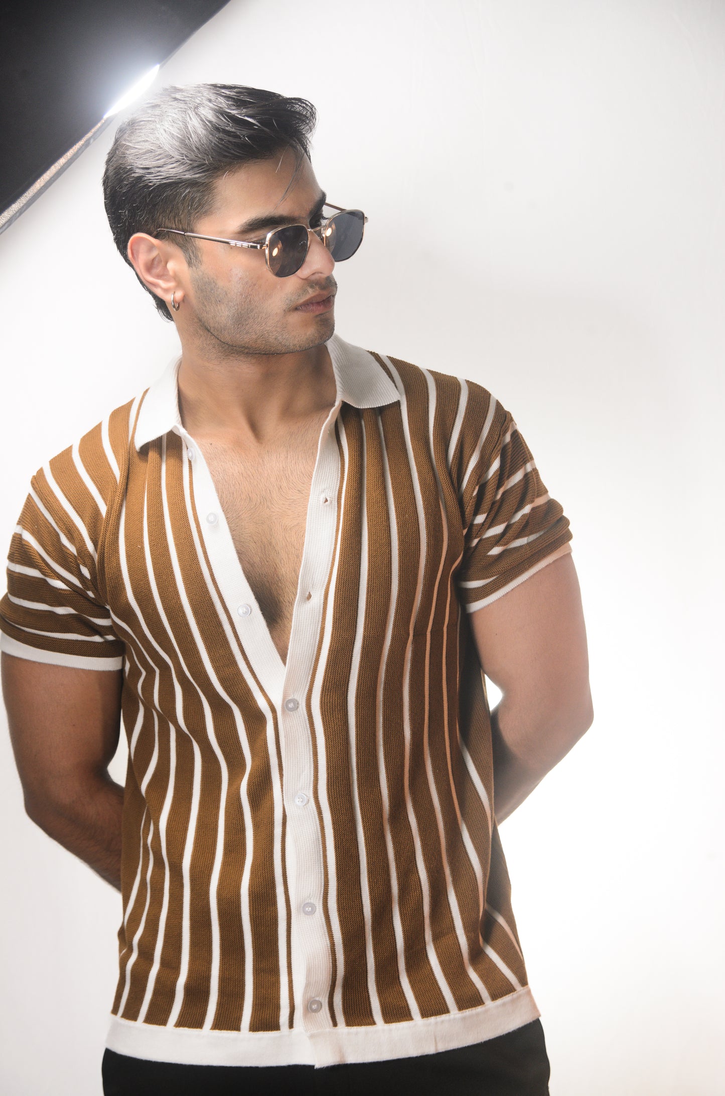 Soho Style Knitted Shirt -BROWN