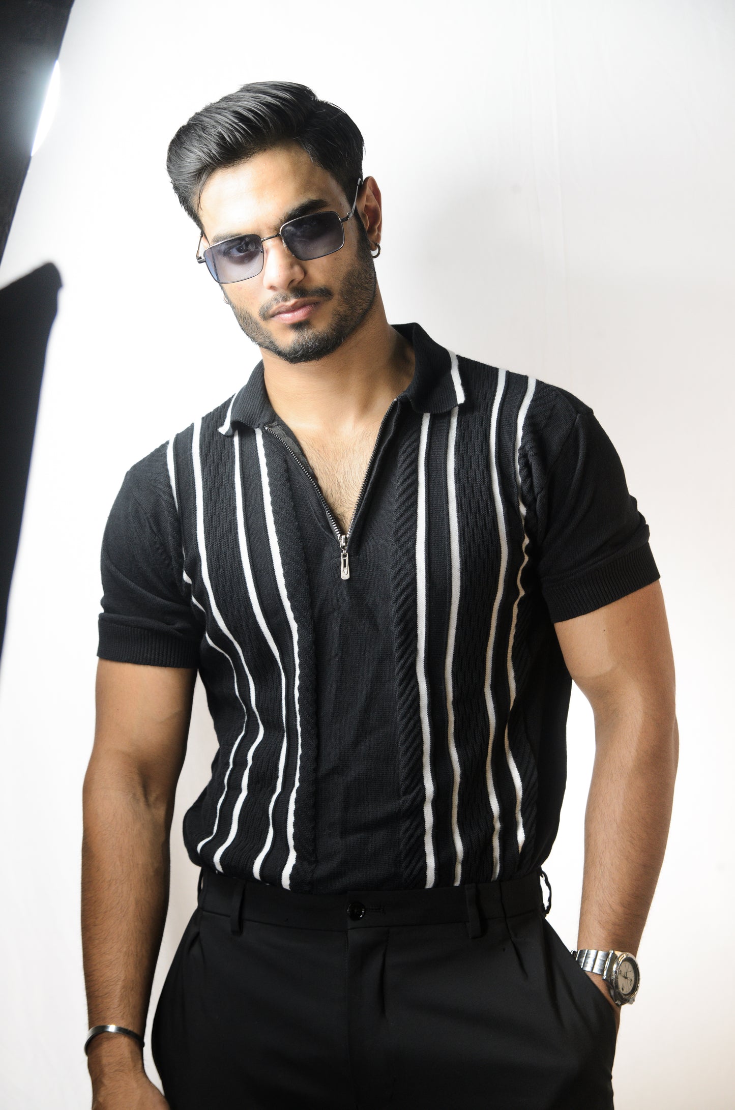 Textured Polo T-Shirt - BLACK