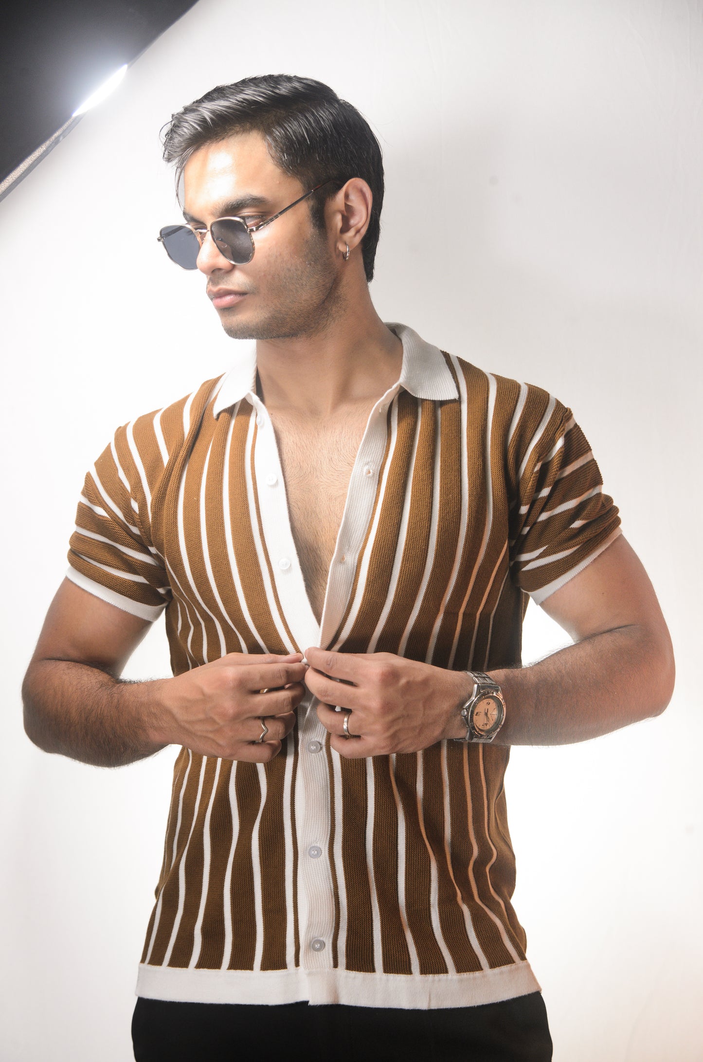 Soho Style Knitted Shirt -BROWN
