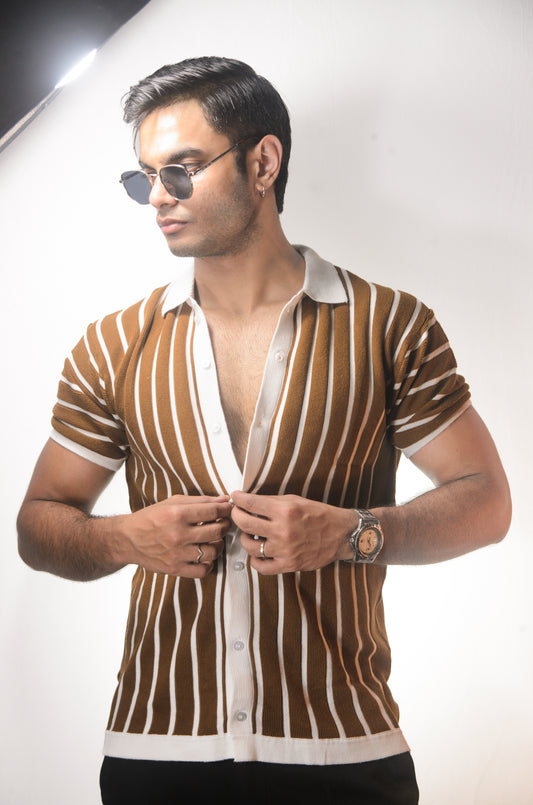 Soho Style Knitted Shirt -BROWN