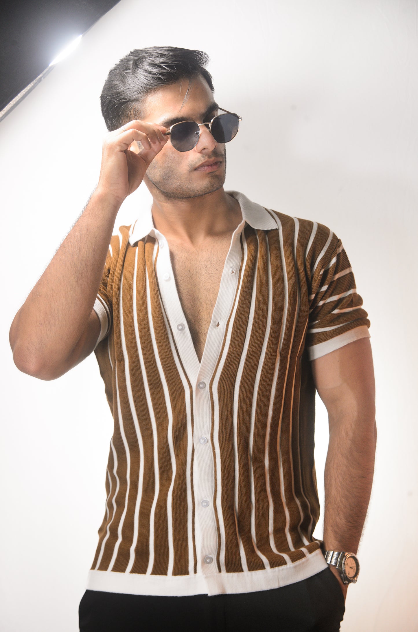Soho Style Knitted Shirt -BROWN