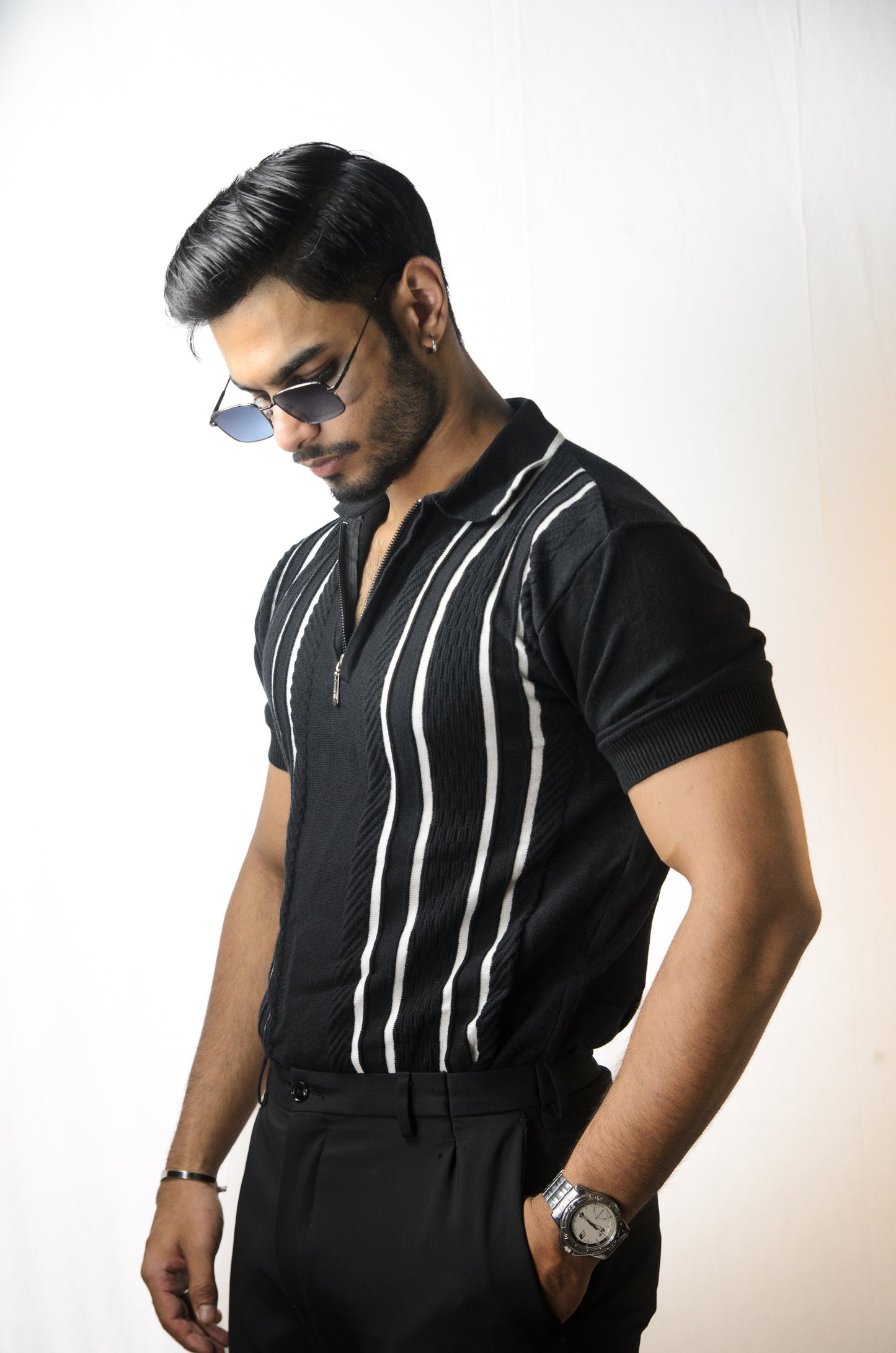 Textured Polo T-Shirt - BLACK