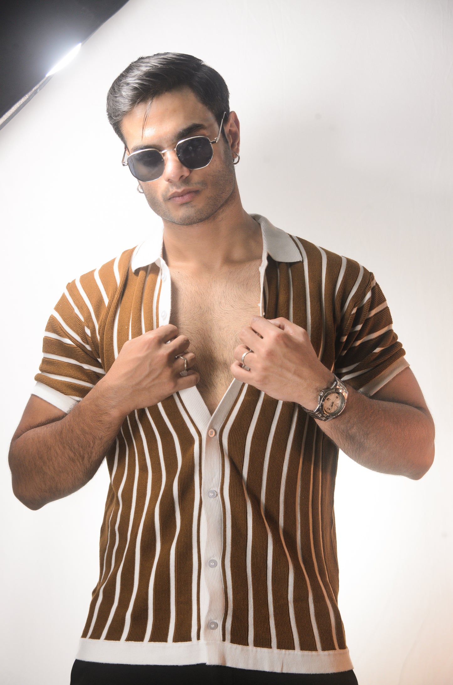 Soho Style Knitted Shirt -BROWN