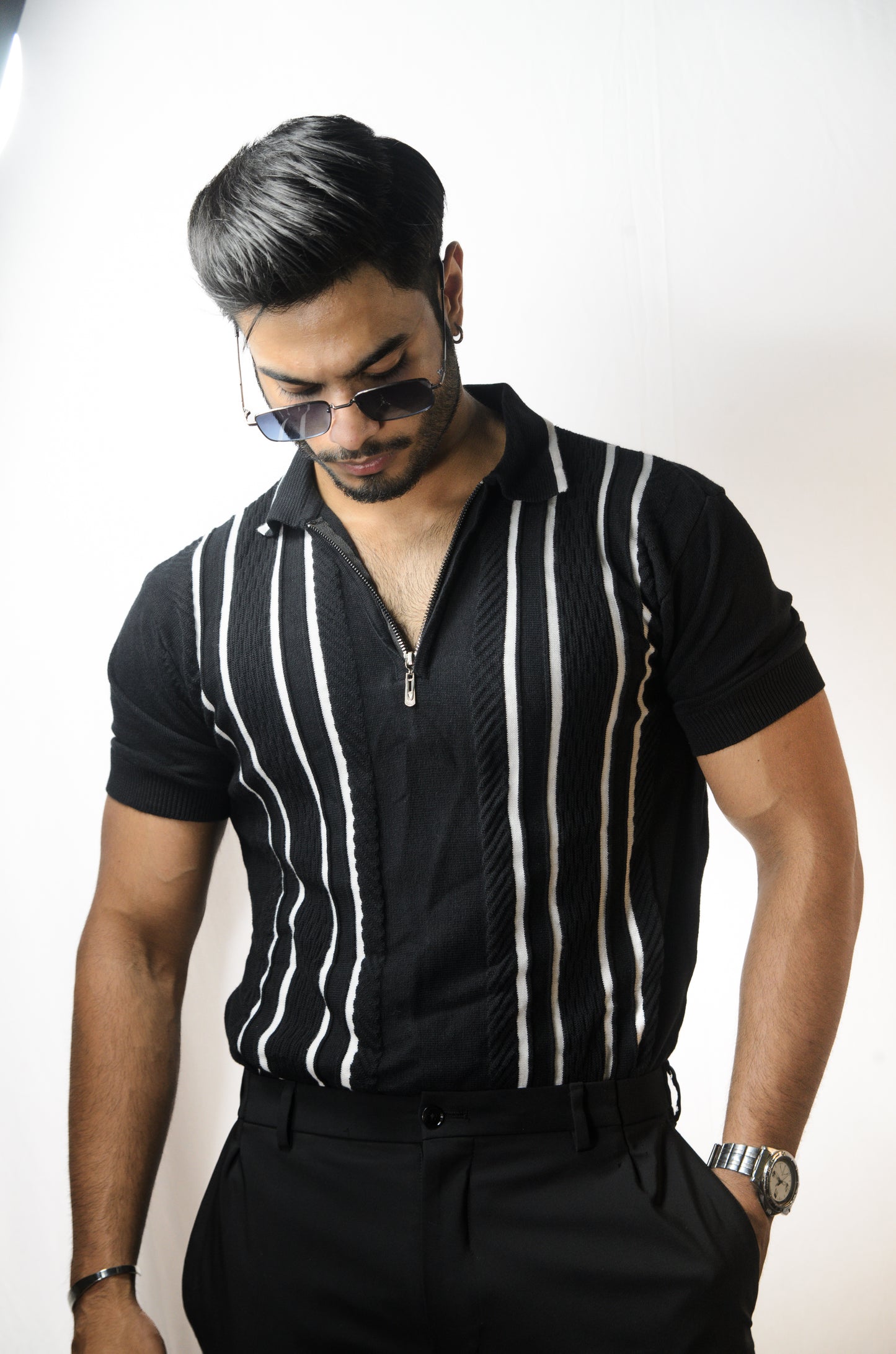 Textured Polo T-Shirt - BLACK