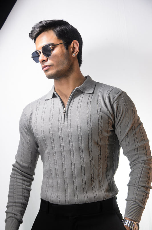 Swiss Elegance Full Sleeve T-shirt-GRAY