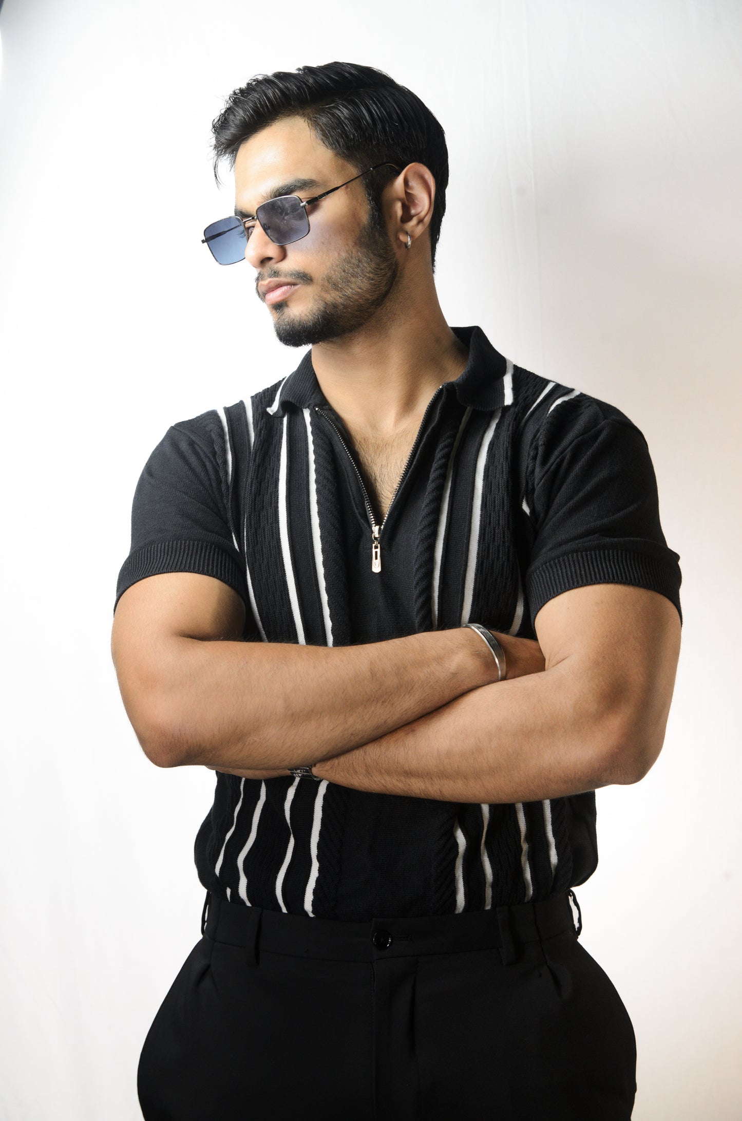 Textured Polo T-Shirt - BLACK