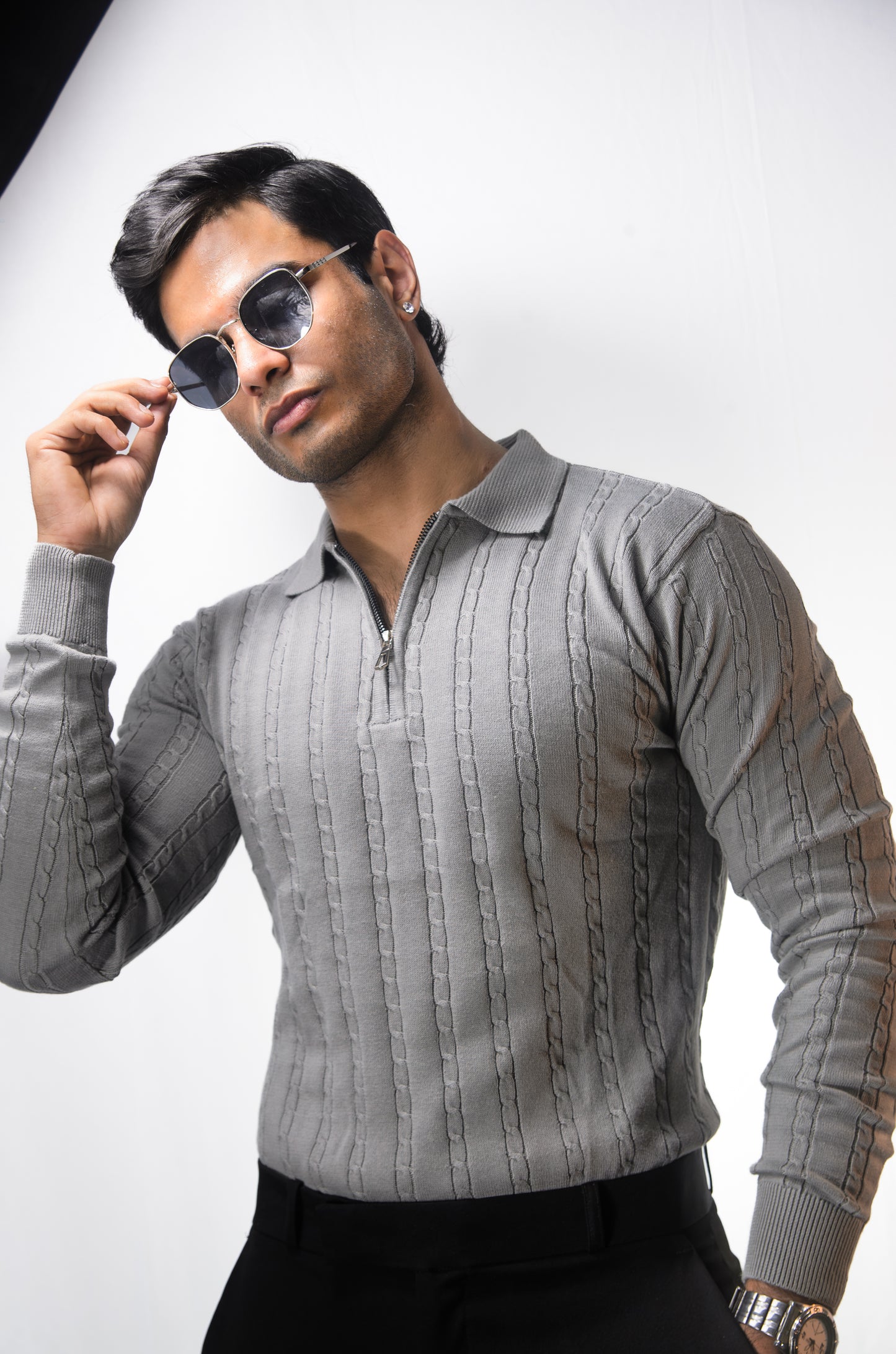 Swiss Elegance Full Sleeve T-shirt-GRAY