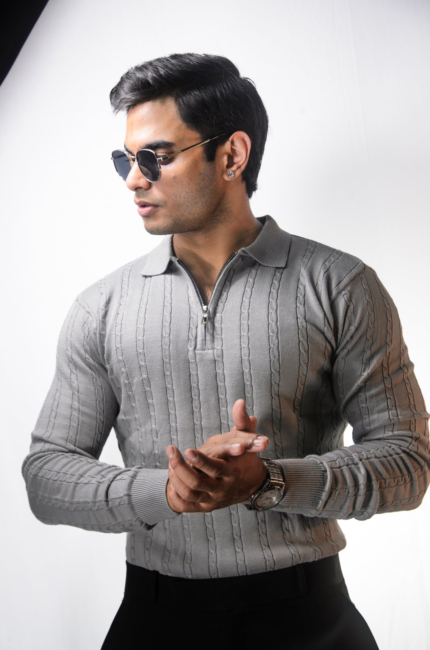 Swiss Elegance Full Sleeve T-shirt-GRAY