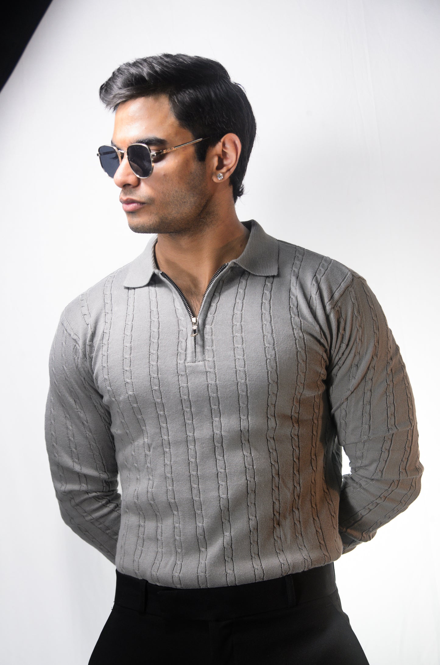 Swiss Elegance Full Sleeve T-shirt-GRAY