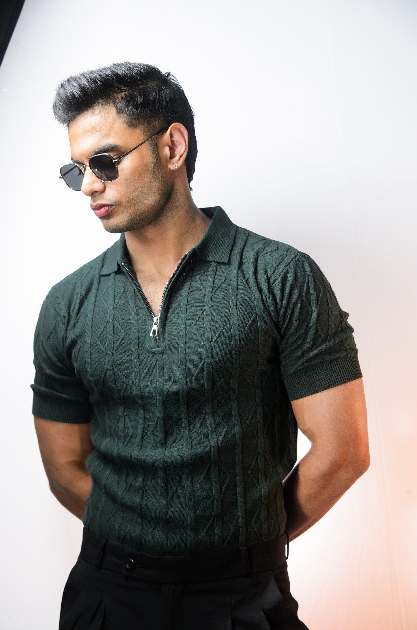 Azure Knit Polo T-Shirt - BOTTLEGREEN