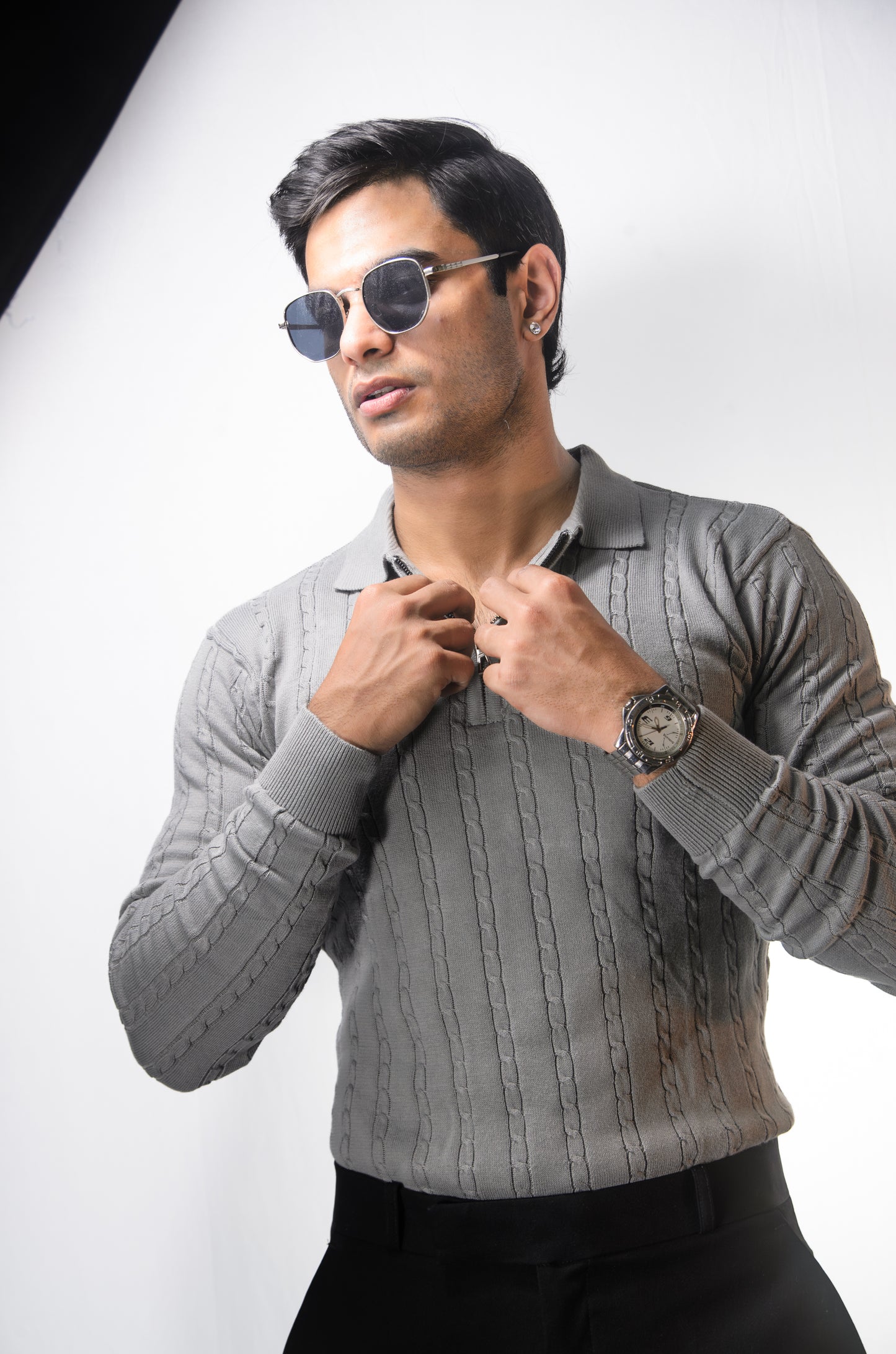 Swiss Elegance Full Sleeve T-shirt-GRAY