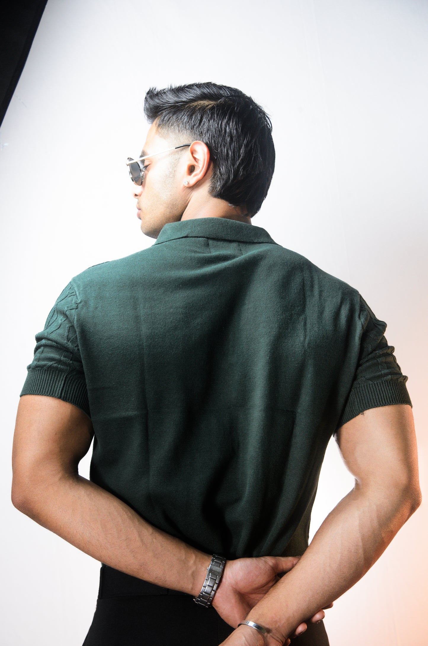 Azure Knit Polo T-Shirt - BOTTLEGREEN