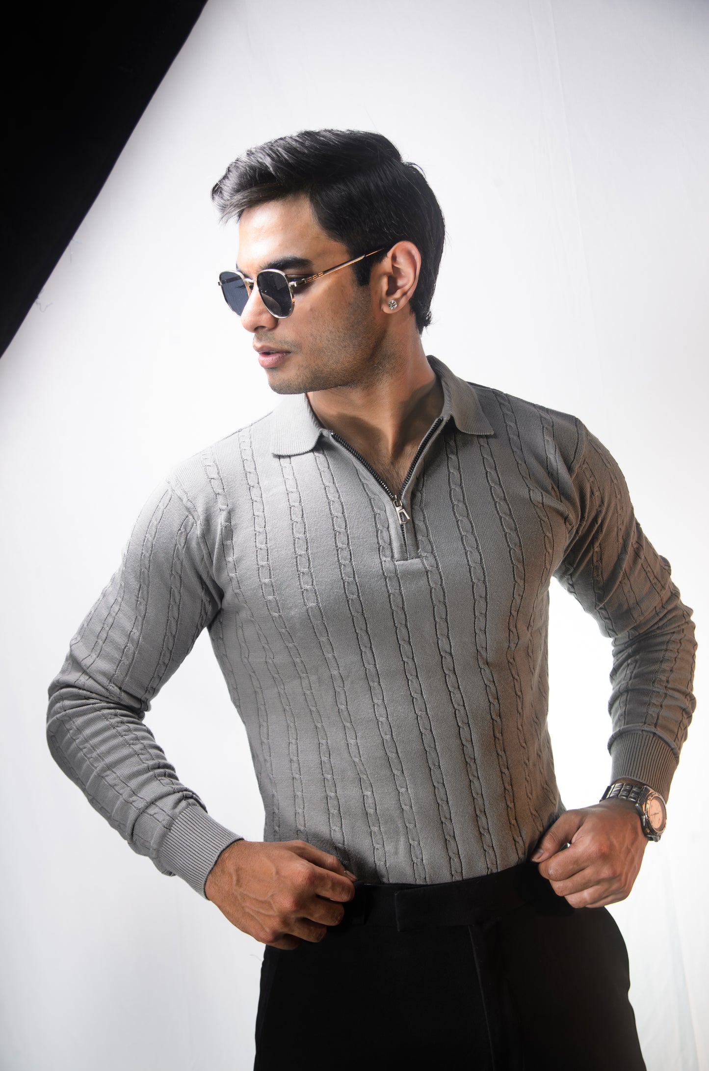 Swiss Elegance Full Sleeve T-shirt-GRAY