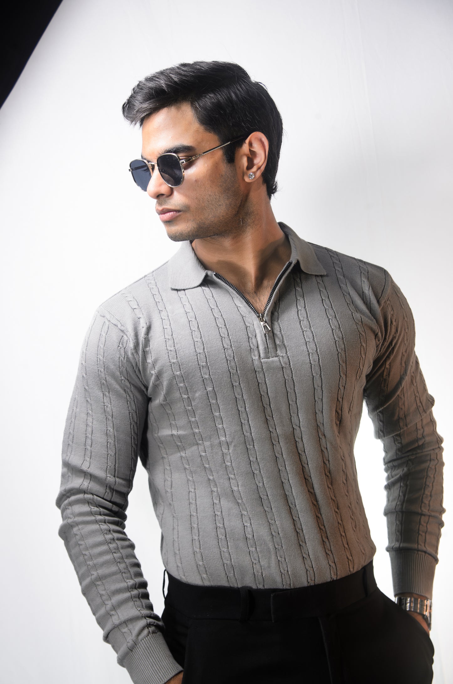 Swiss Elegance Full Sleeve T-shirt-GRAY