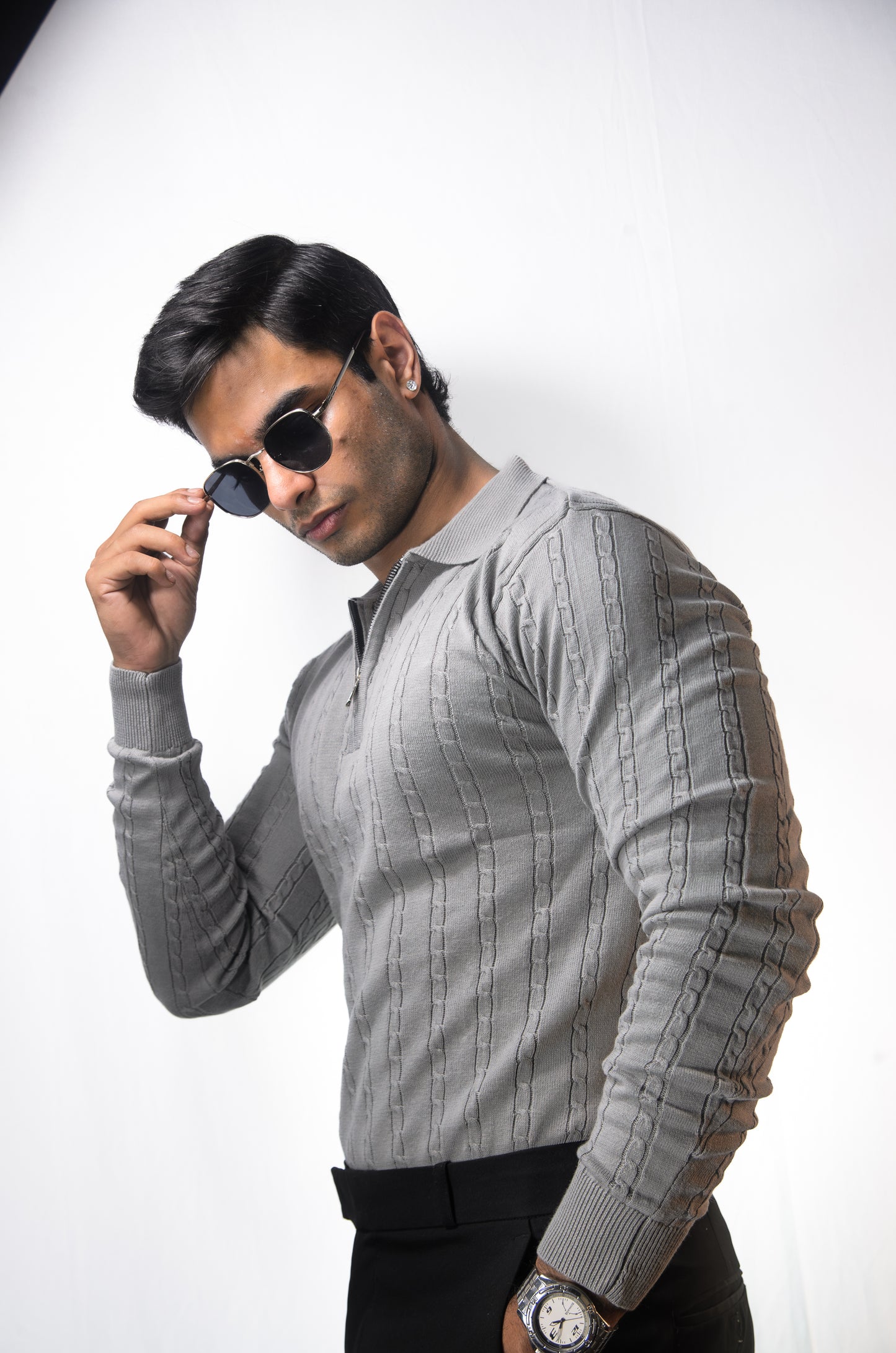 Swiss Elegance Full Sleeve T-shirt-GRAY