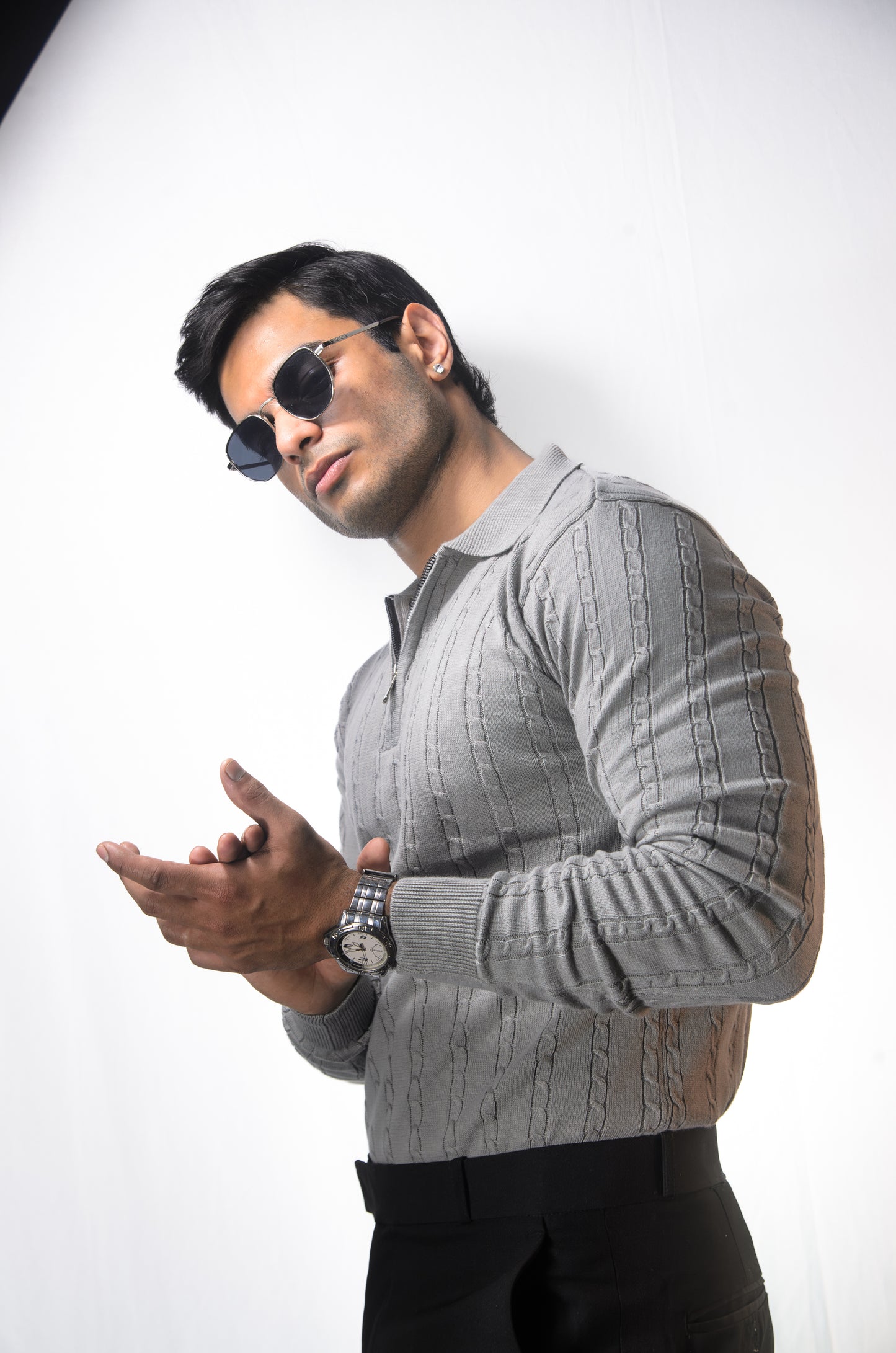 Swiss Elegance Full Sleeve T-shirt-GRAY