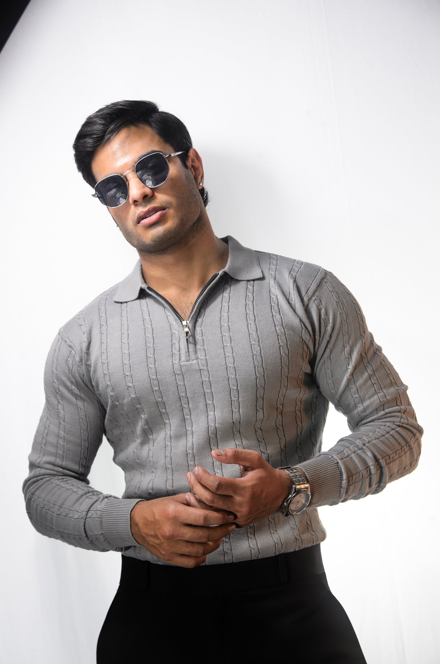 Swiss Elegance Full Sleeve T-shirt-GRAY