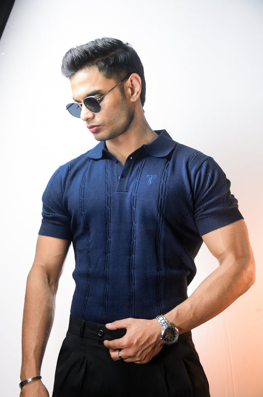 The Noiré Half Sleeve Polo - NAVY