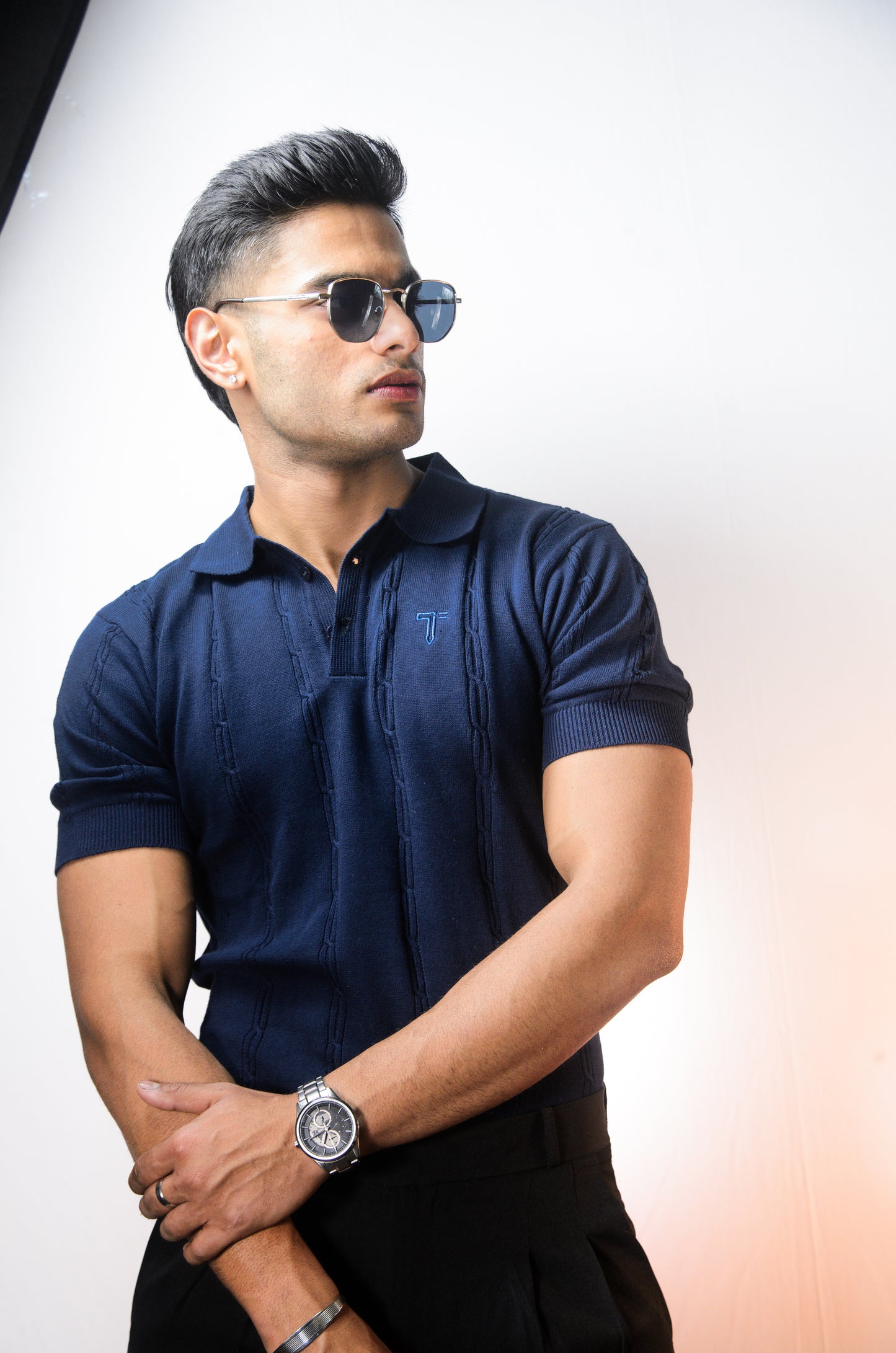 The Noiré Half Sleeve Polo - NAVY
