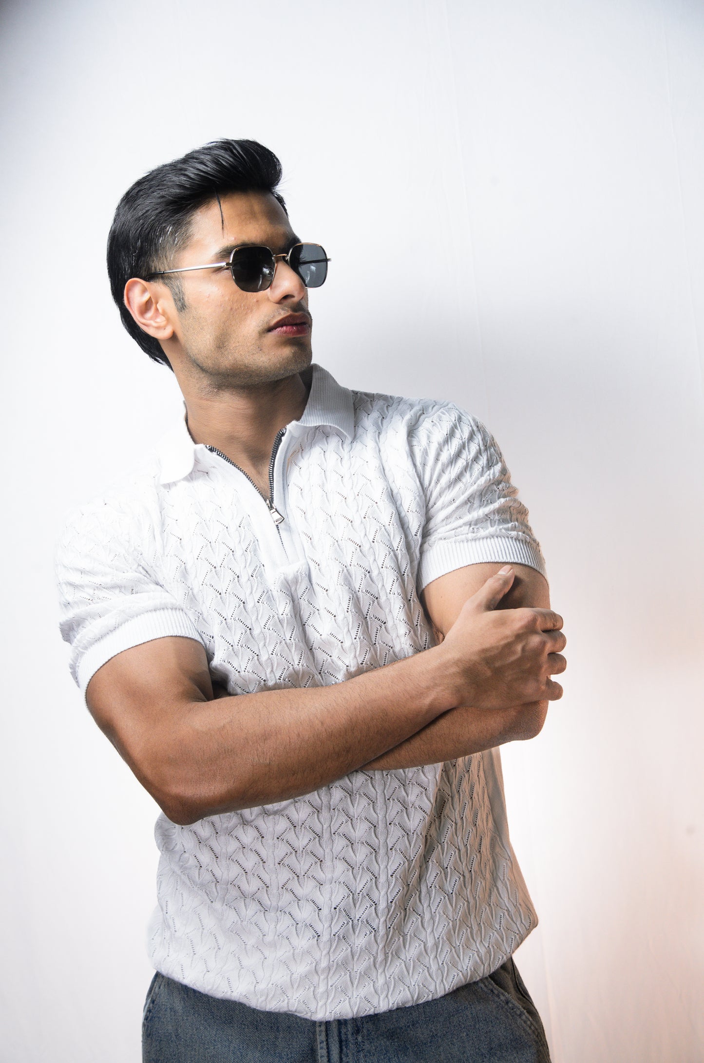 Palm Shade Polo-WHITE