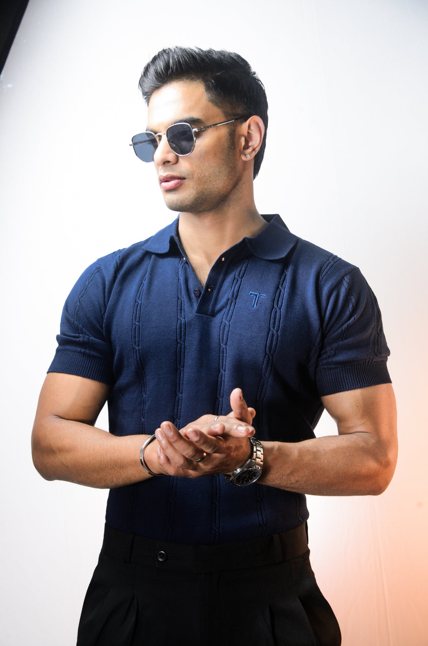 The Noiré Half Sleeve Polo - NAVY