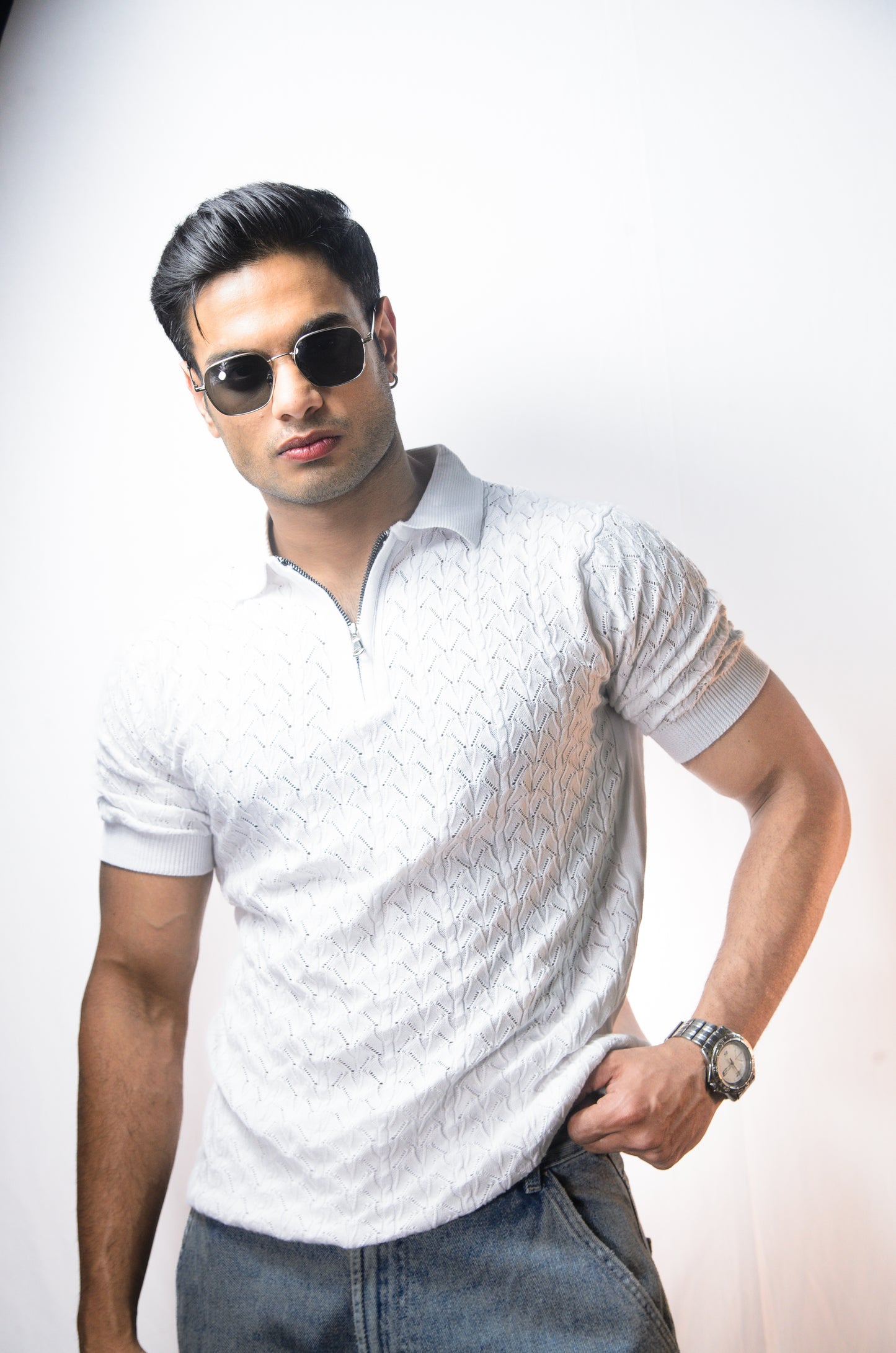 Palm Shade Polo-WHITE
