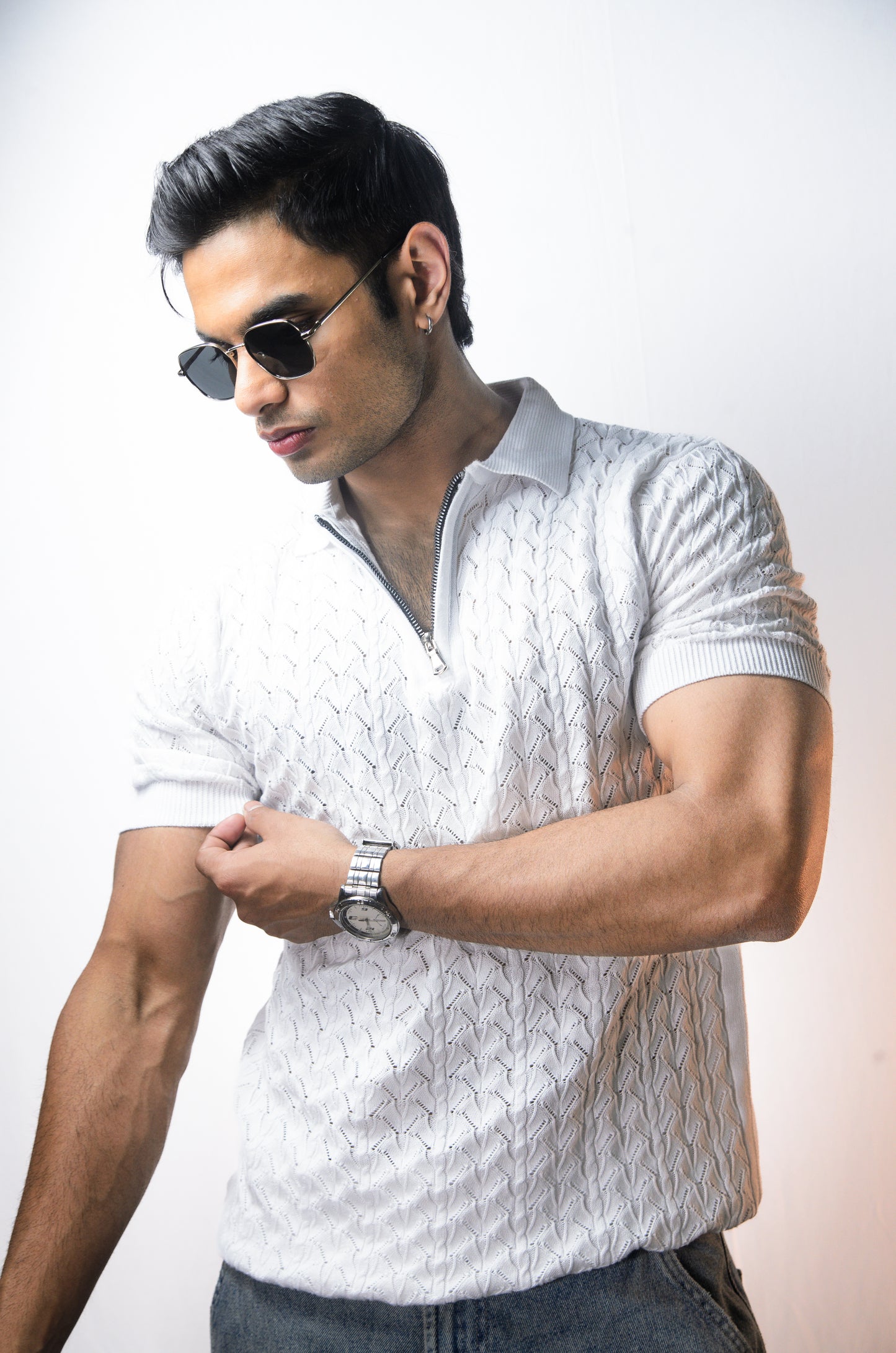 Palm Shade Polo-WHITE