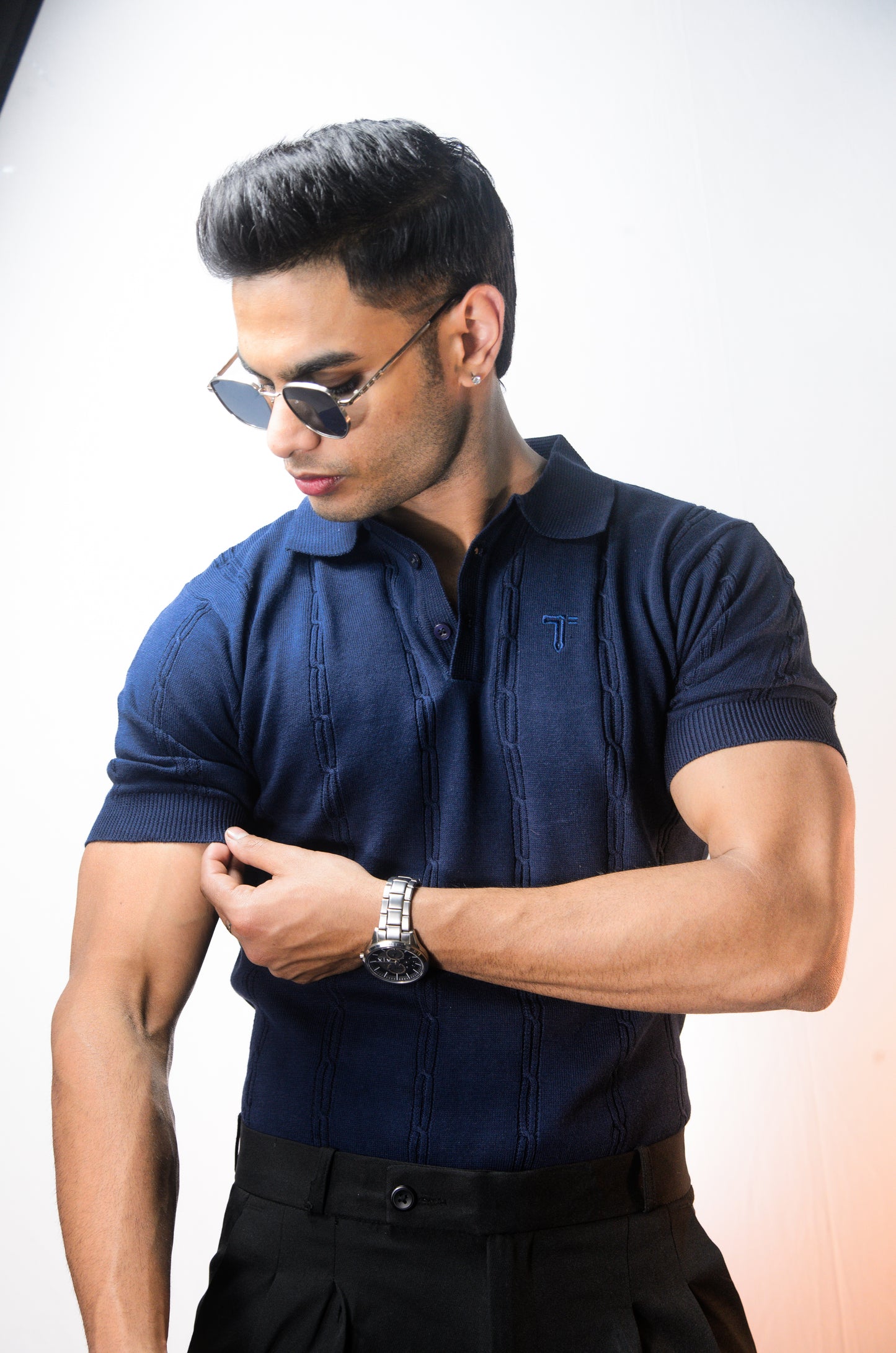 The Noiré Half Sleeve Polo - NAVY