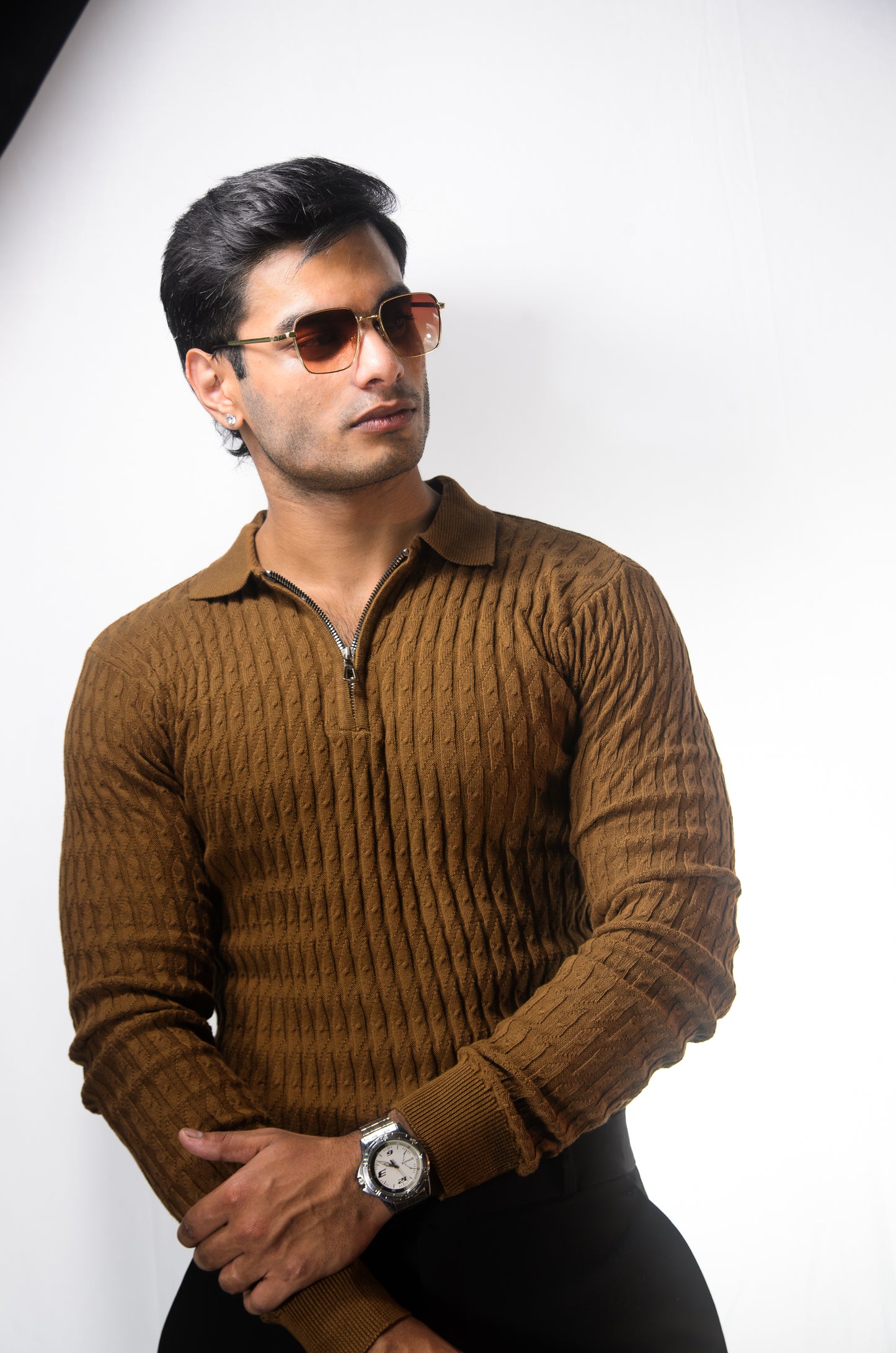 The Milanese Full Sleeve T-shirt-BROWN