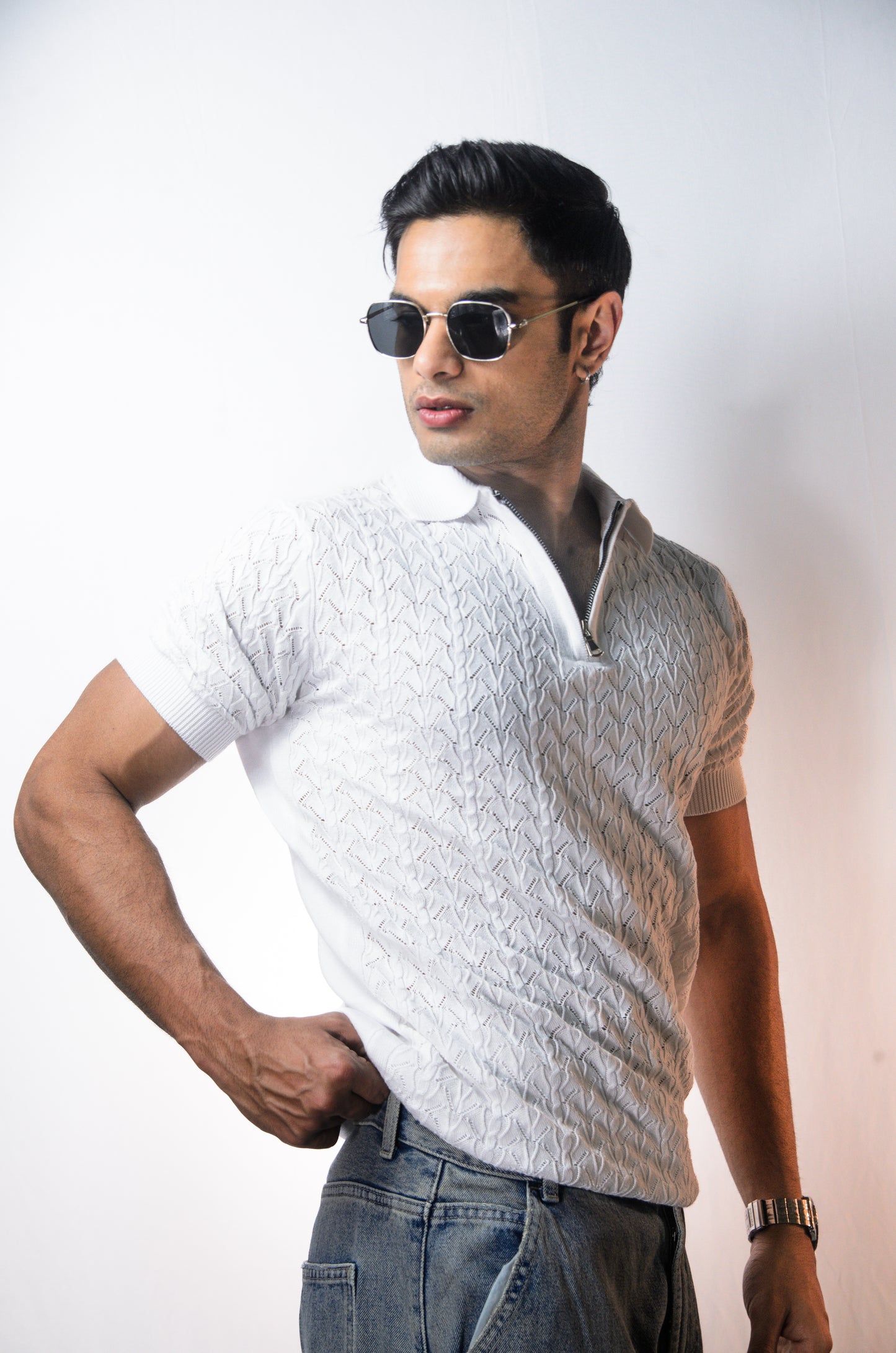 Palm Shade Polo-WHITE
