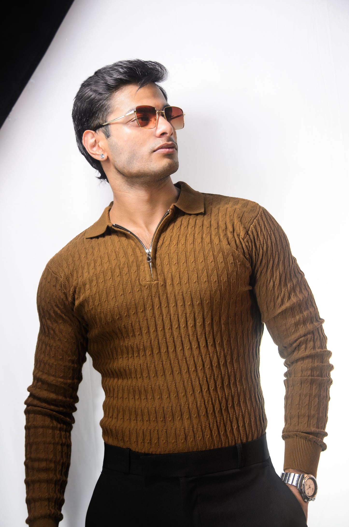 The Milanese Full Sleeve T-shirt-BROWN