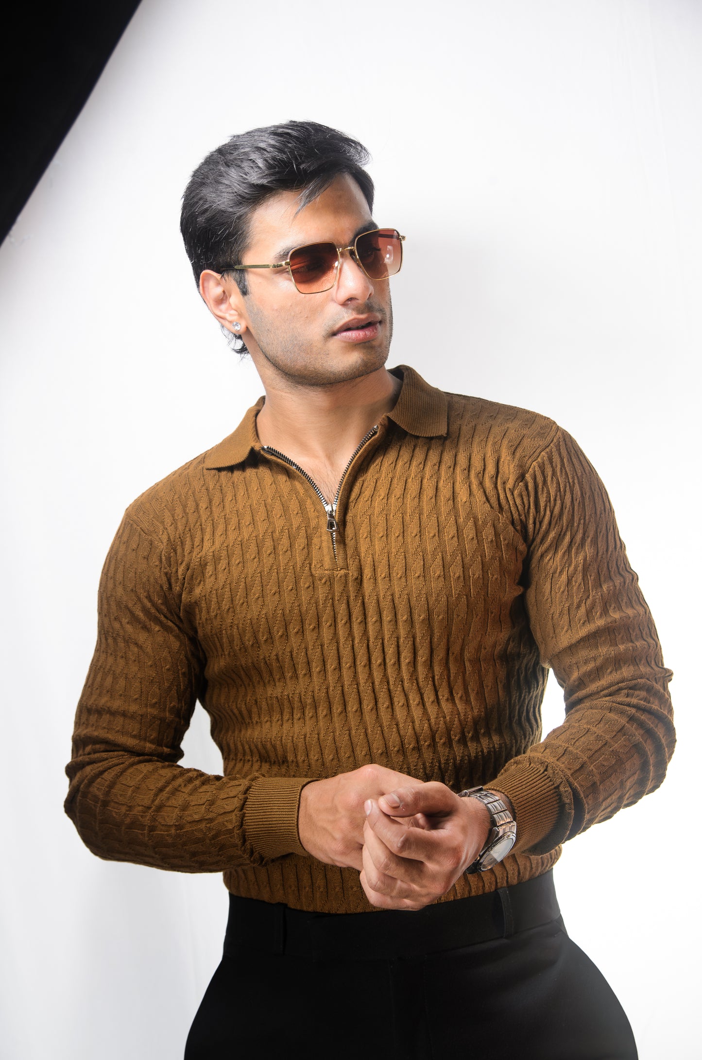 The Milanese Full Sleeve T-shirt-BROWN