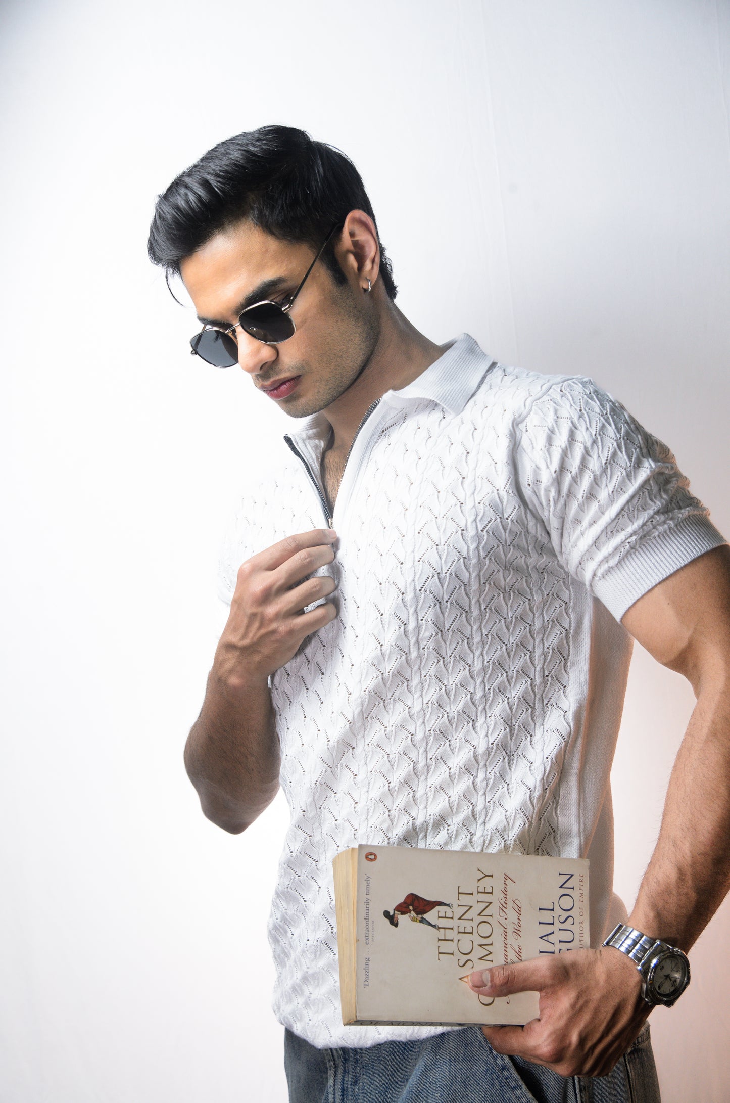 Palm Shade Polo-WHITE