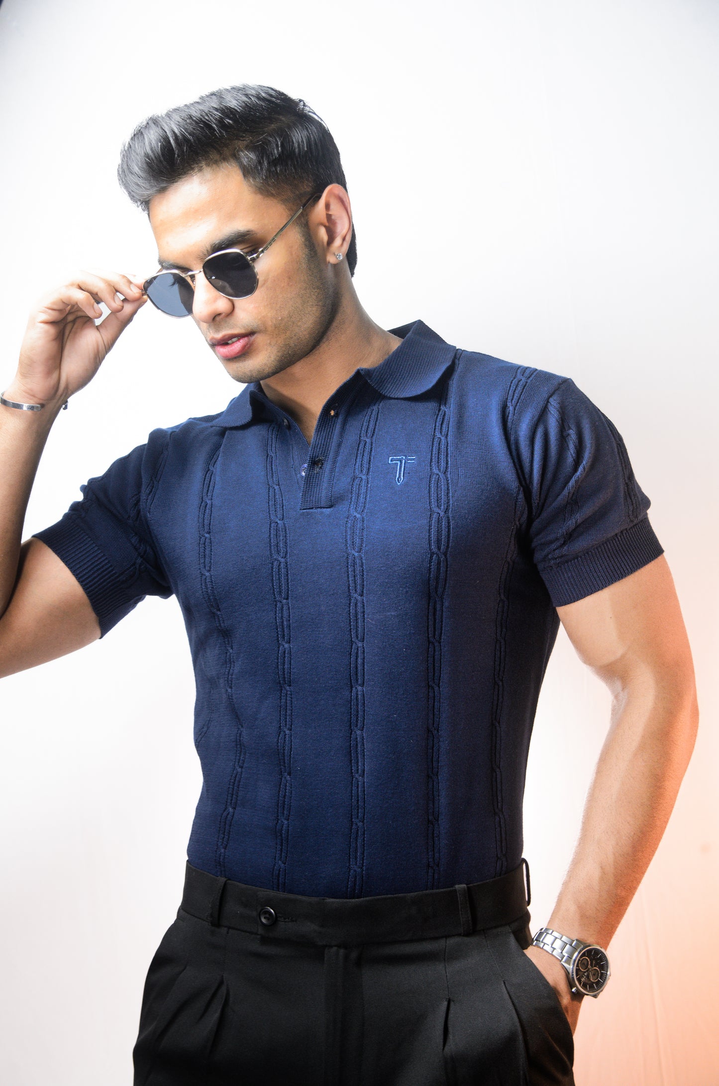 The Noiré Half Sleeve Polo - NAVY