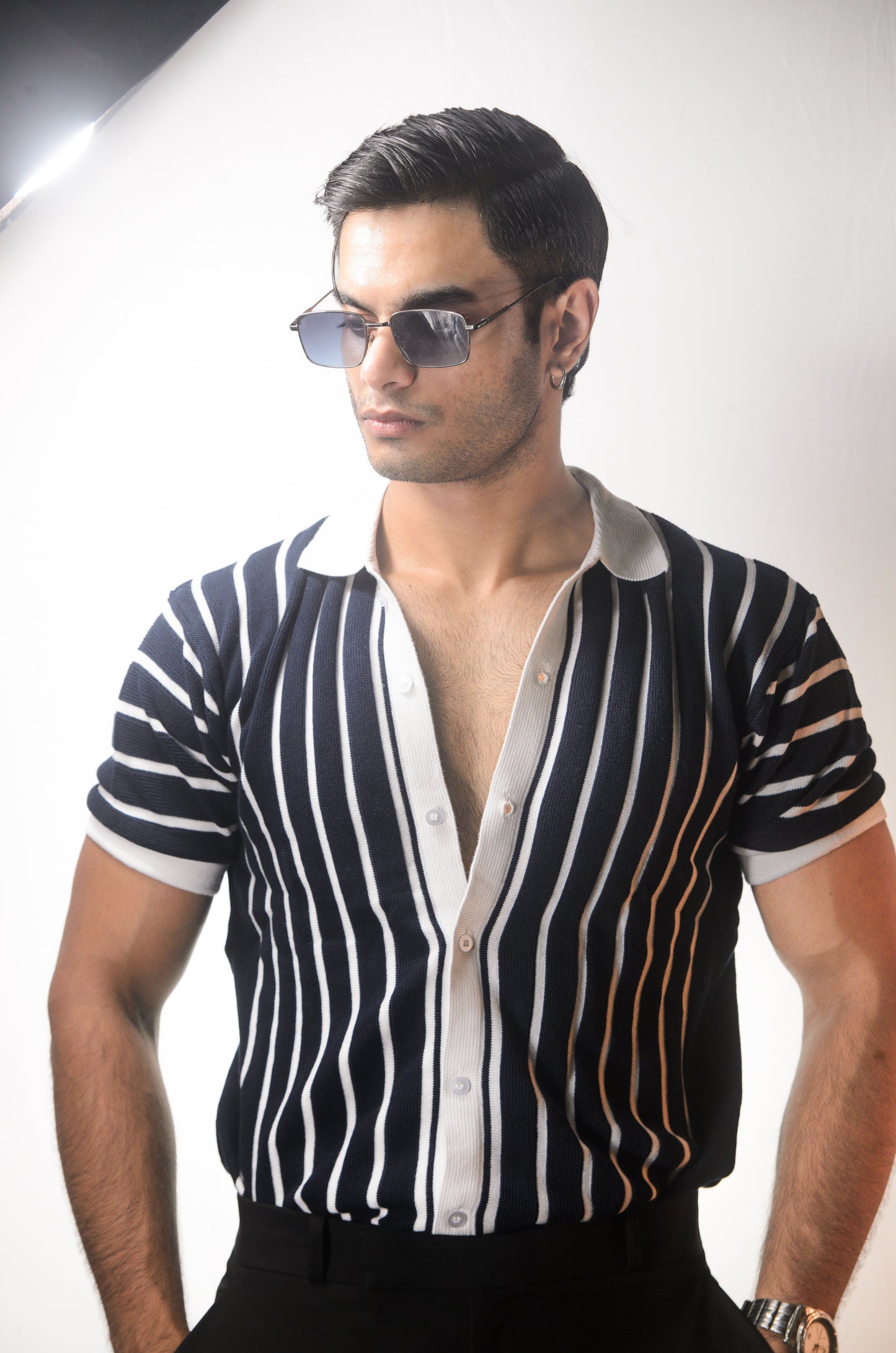 Soho Style Knitted Shirt - NAVY BLUE