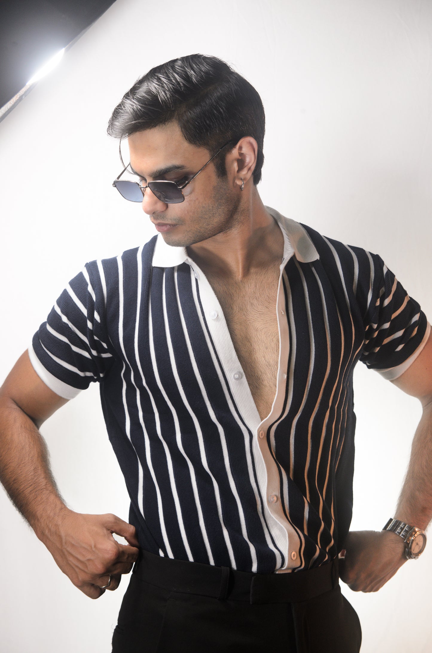 Soho Style Knitted Shirt - NAVY BLUE
