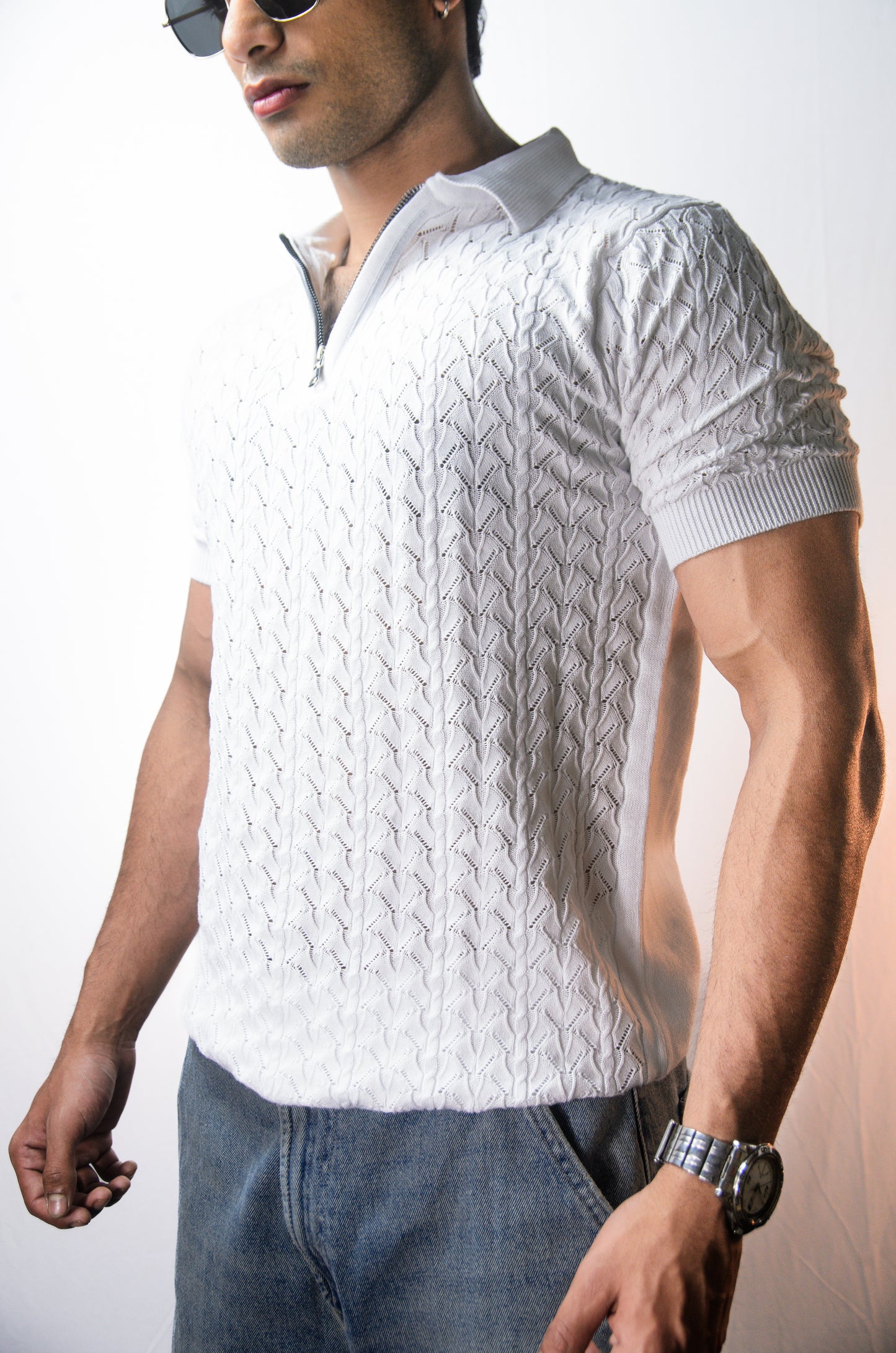 Palm Shade Polo-WHITE