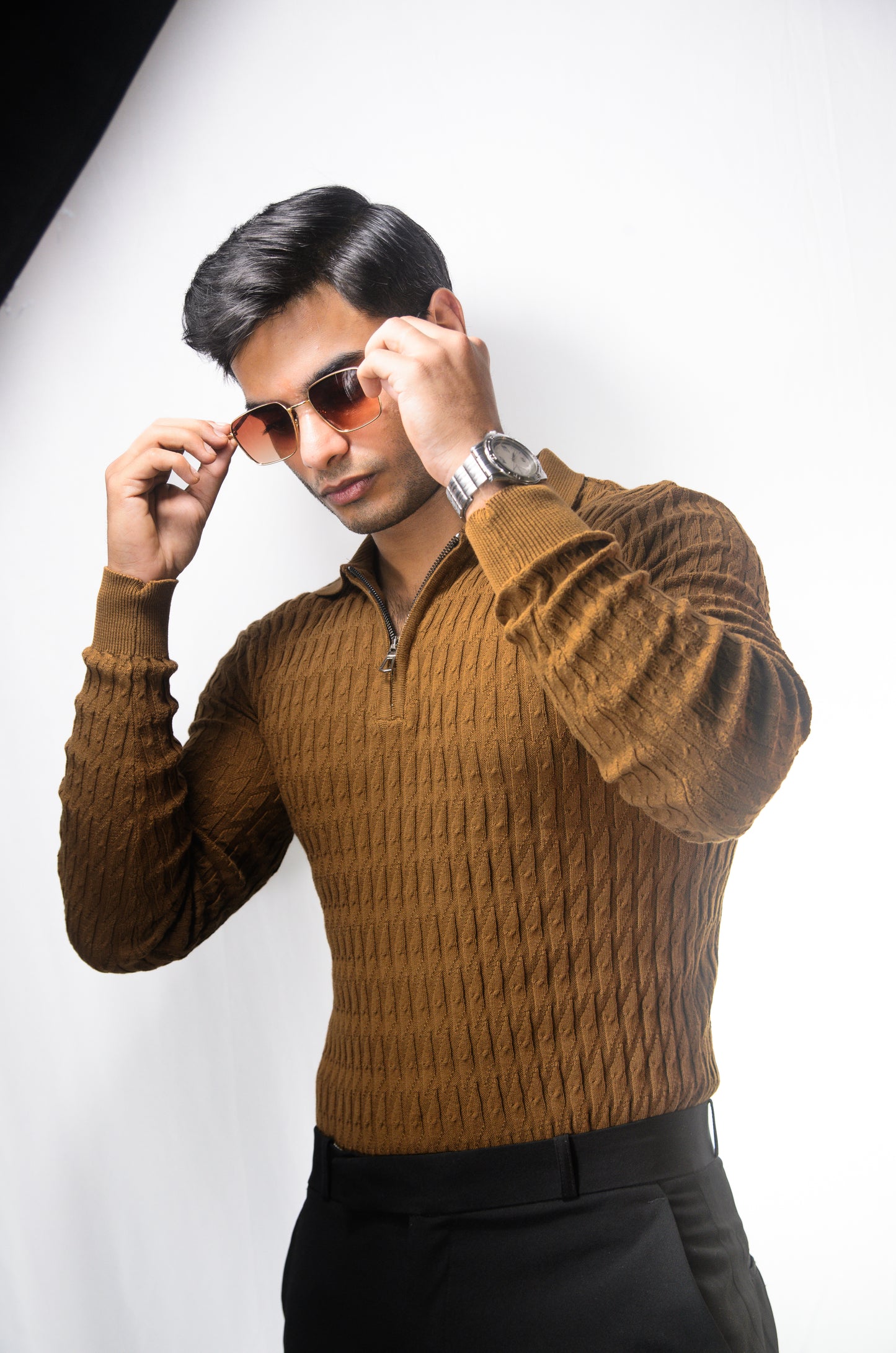 The Milanese Full Sleeve T-shirt-BROWN