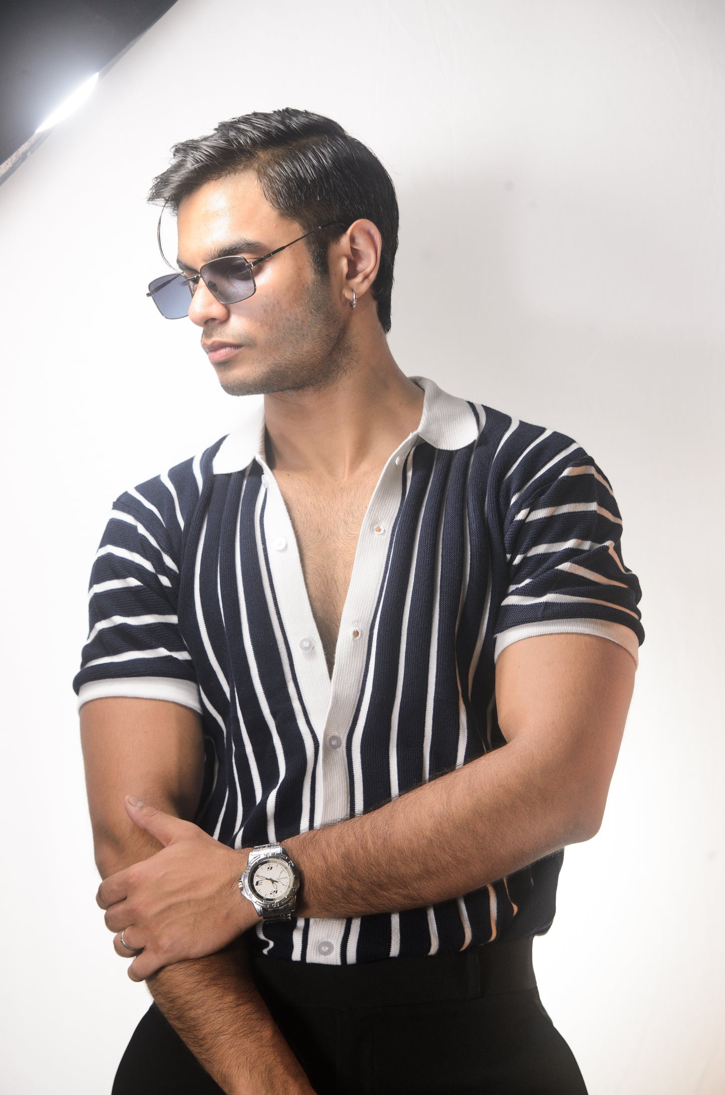 Soho Style Knitted Shirt - NAVY BLUE