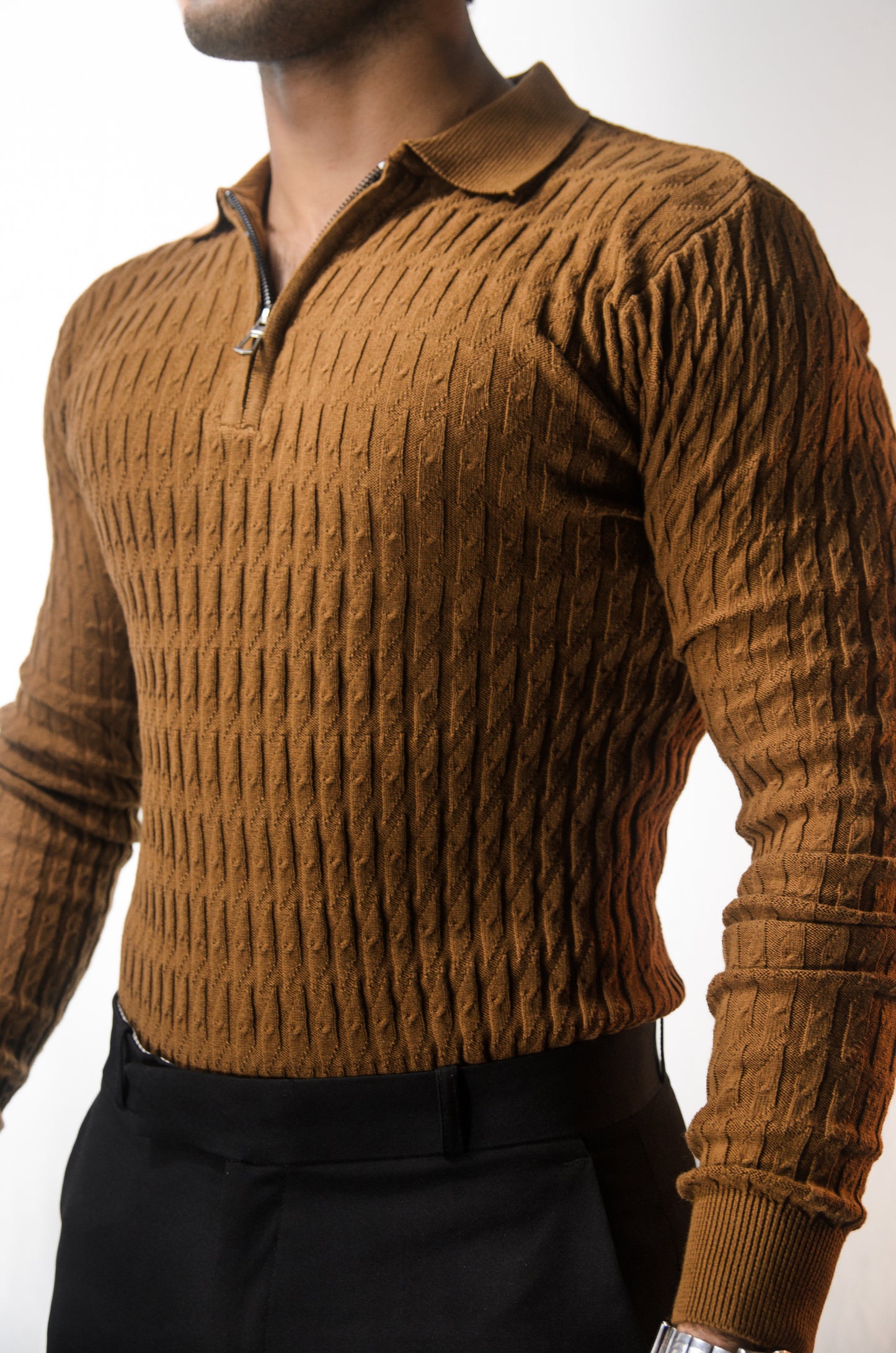 The Milanese Full Sleeve T-shirt-BROWN