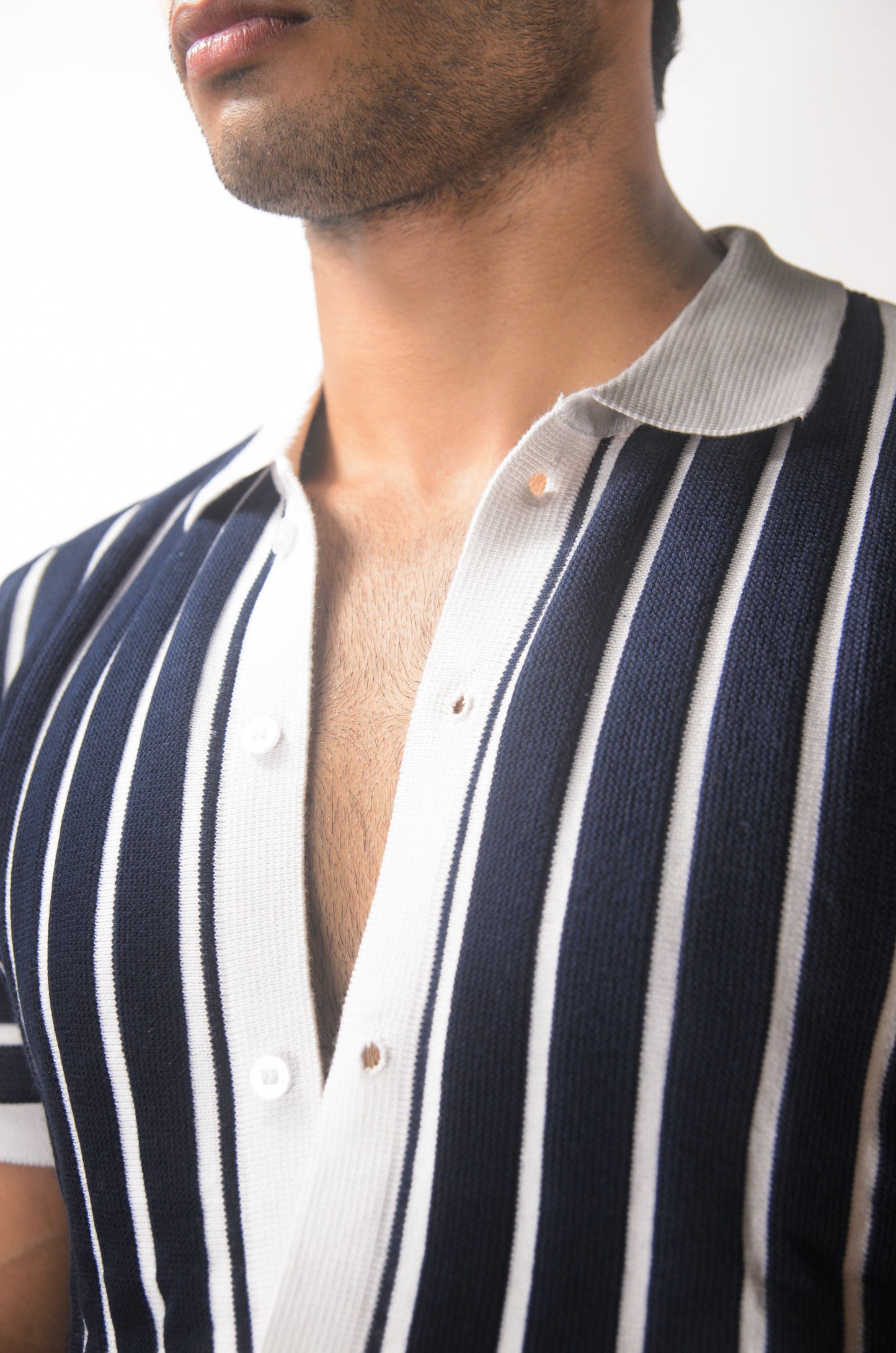 Soho Style Knitted Shirt - NAVY BLUE